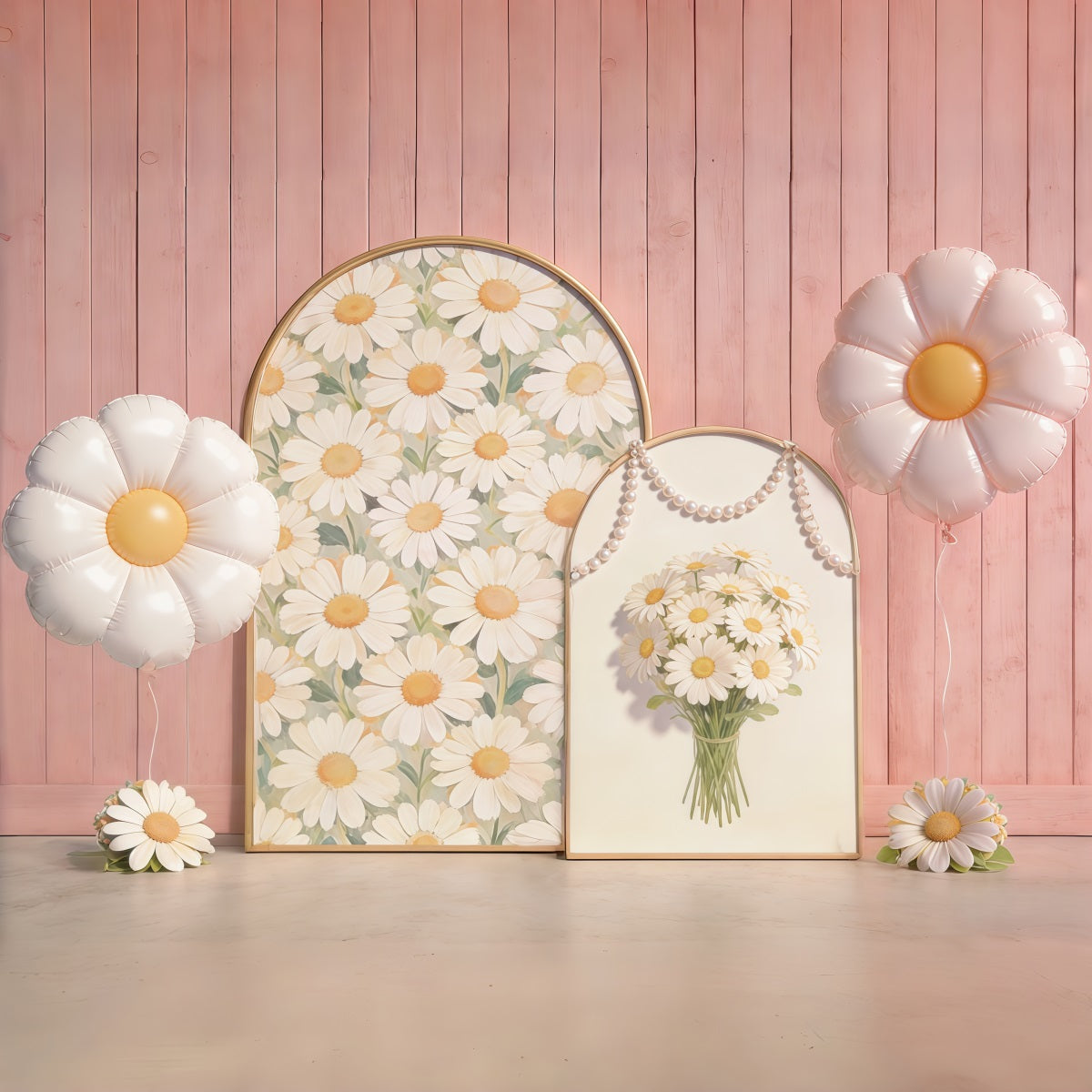Fond Studio Photo Floral Mur Bois Rose Arche Ballons CSH61-151
