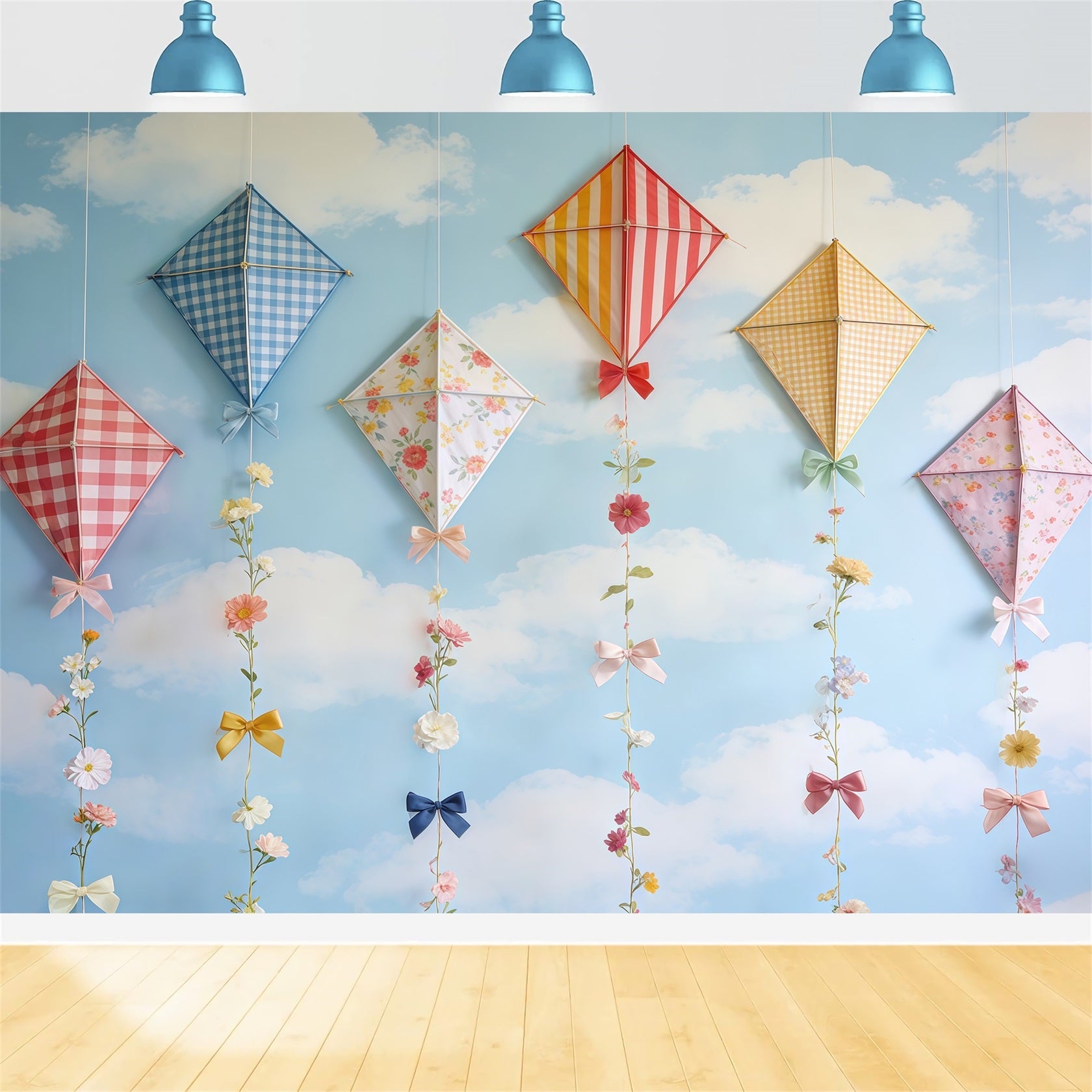 Fond Photo Printemps Ciel Nuages Pastel Nœud Fleurs CSH61-165