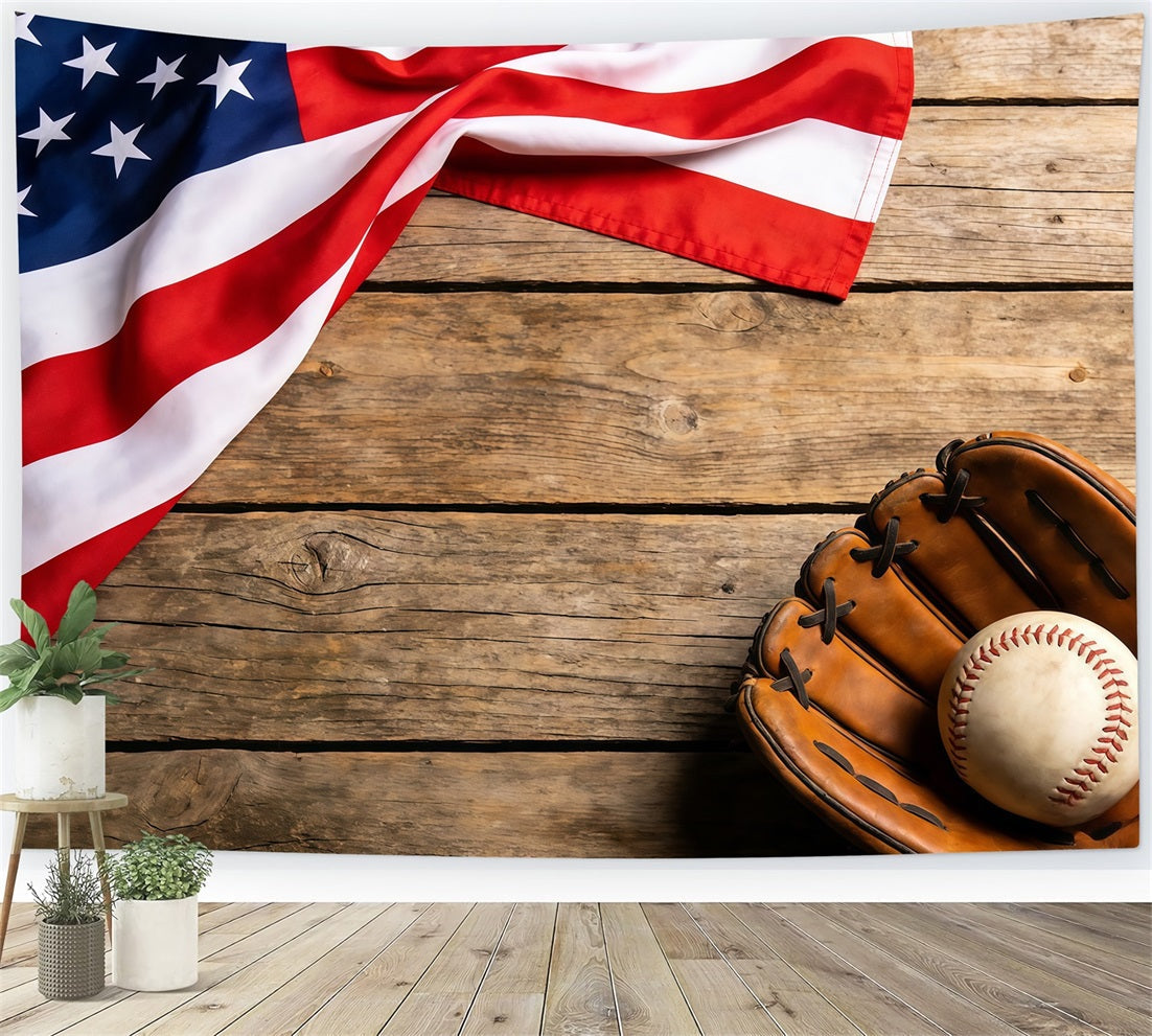 Toile de fond Photo Baseball Drapeau Patriotique Gant Bois CSH61-186