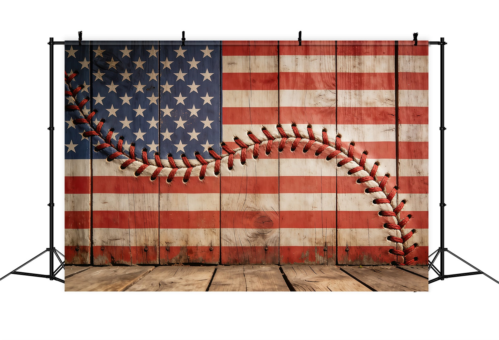 Fond Studio Photo Baseball Drapeau Bois Patriote Couture Rustique CSH61-193