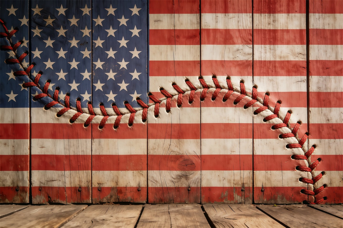 Fond Studio Photo Baseball Drapeau Bois Patriote Couture Rustique CSH61-193