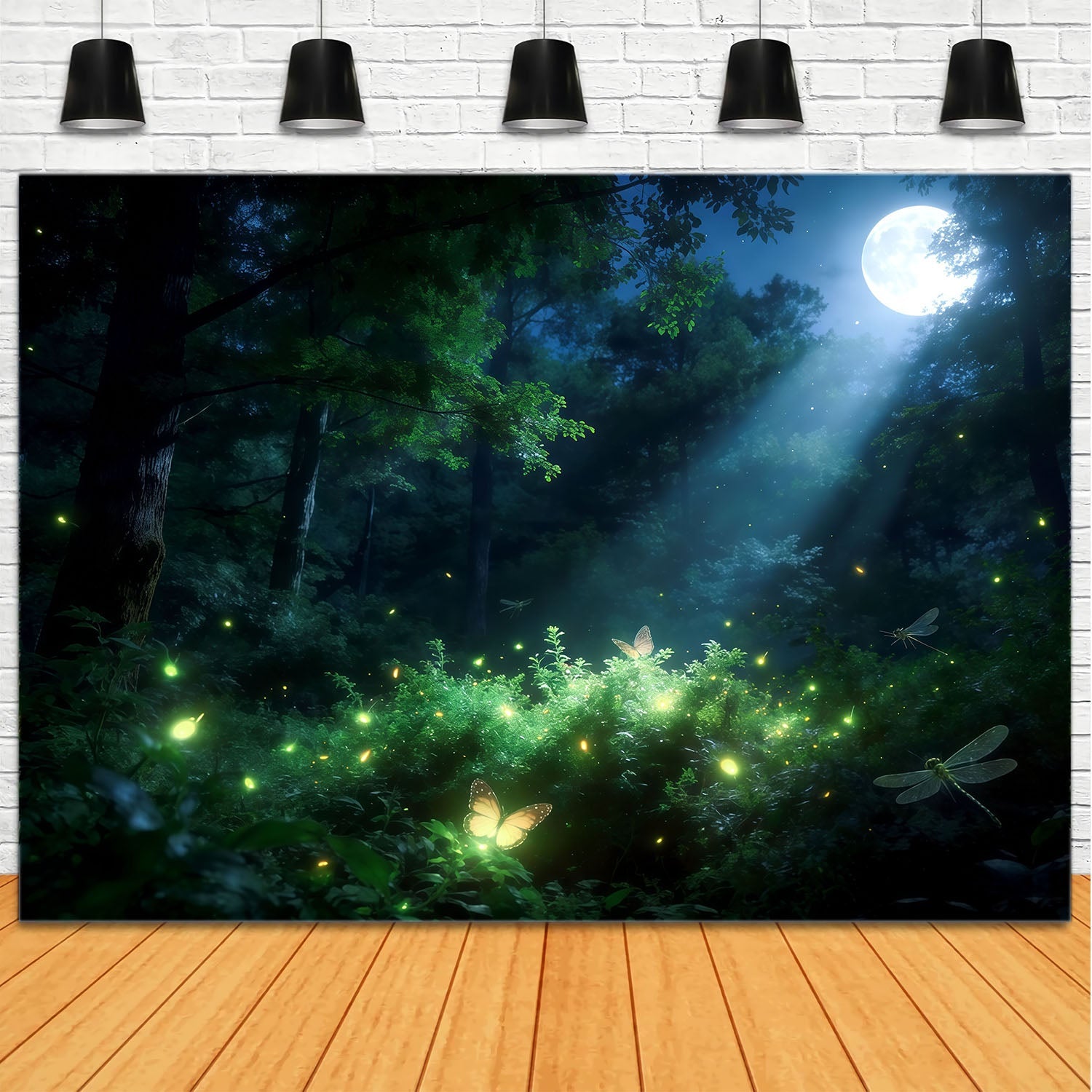 Toile de Fond Forêt Enchantée Lueur Forêt Lucioles Clair De Lune CSH61-196