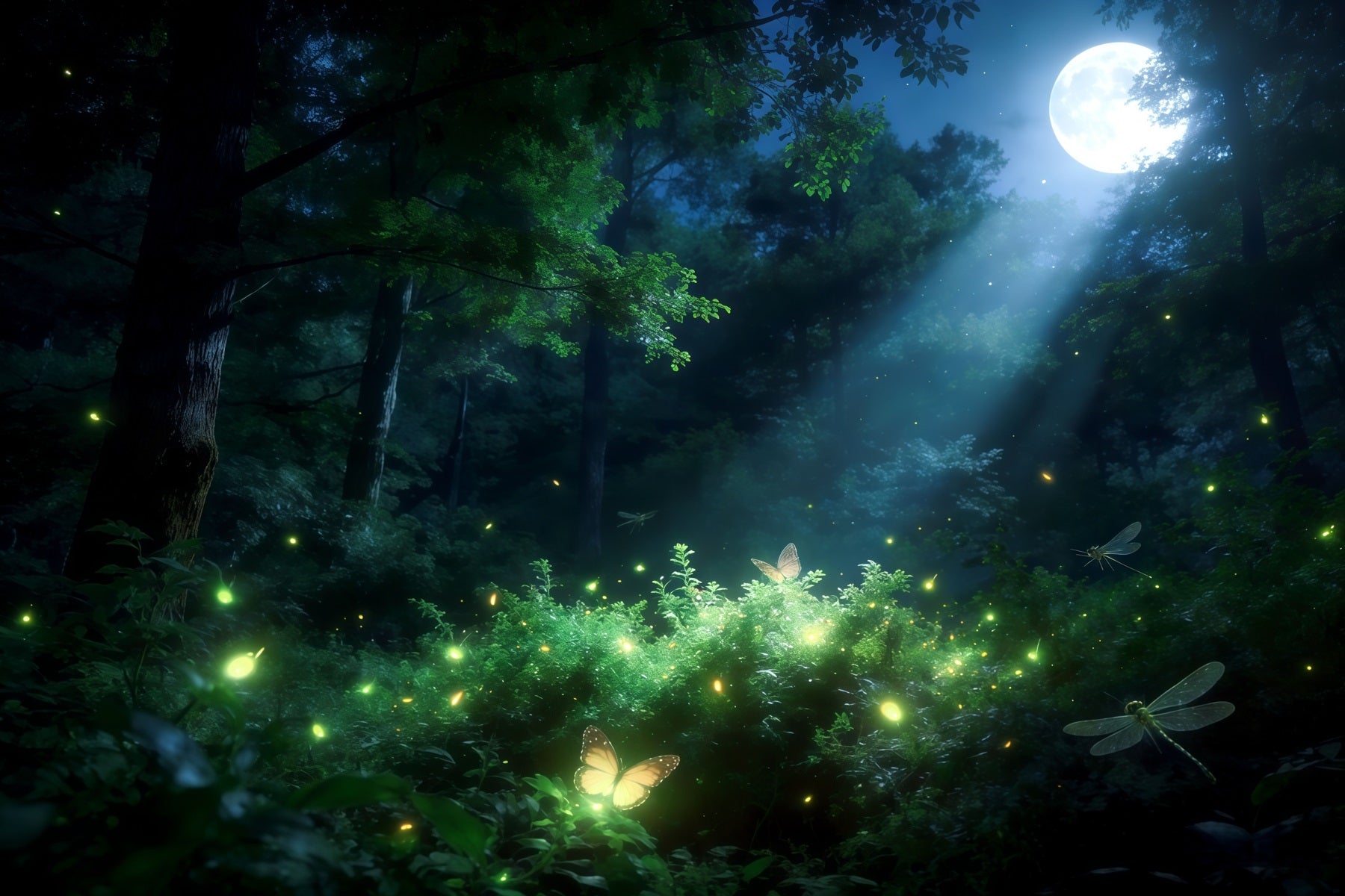 Toile de Fond Forêt Enchantée Lueur Forêt Lucioles Clair De Lune CSH61-196