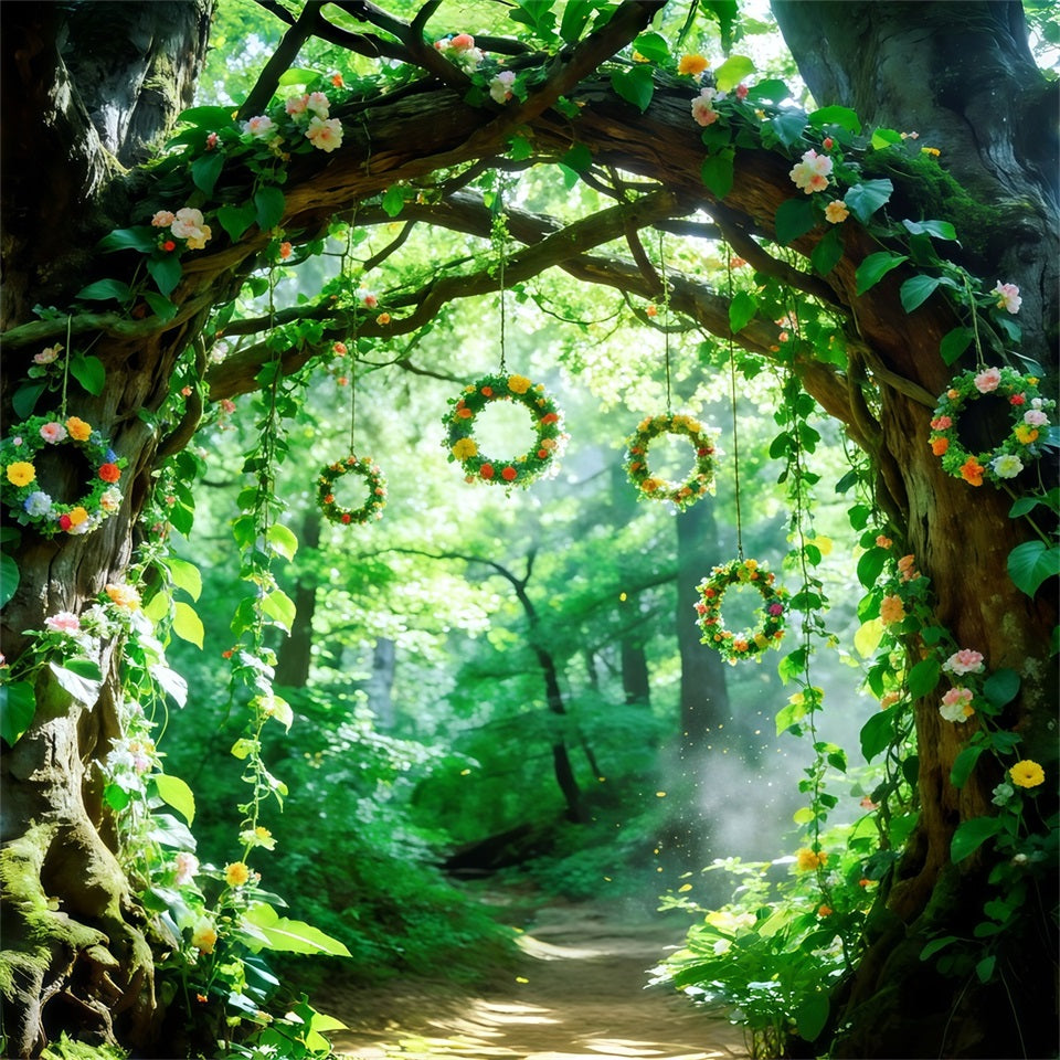 Toile de Fond Forêt Verte Arche D’Arbres Lianes Florales CSH61-202