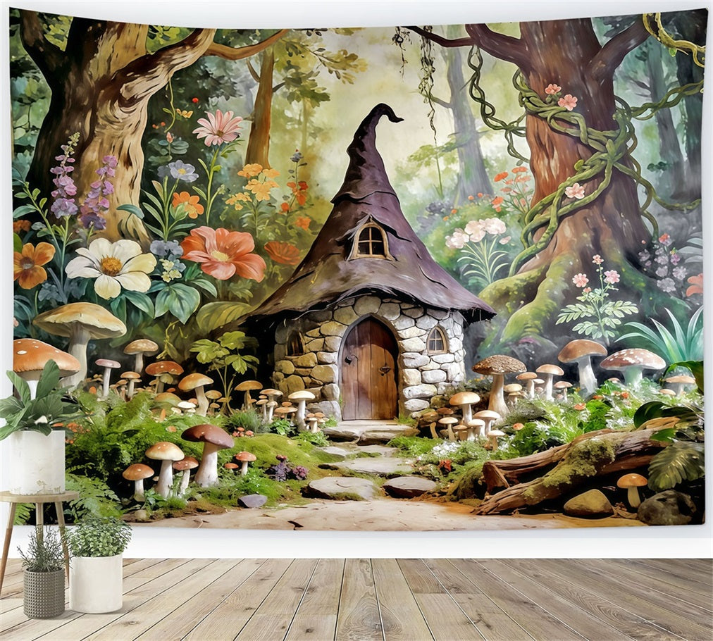 Toile de Fond Forêt de Conte de Fées Refuge Cottage Champignons Conte De Fées CSH61-210