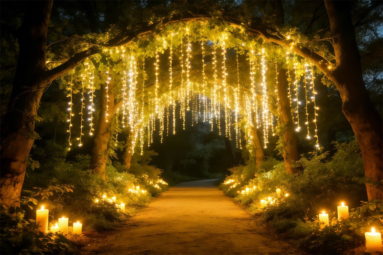 Toile de Fond Forêt Nocturne Rideau Lumière Dorée Sentier Forêt CSH61-217