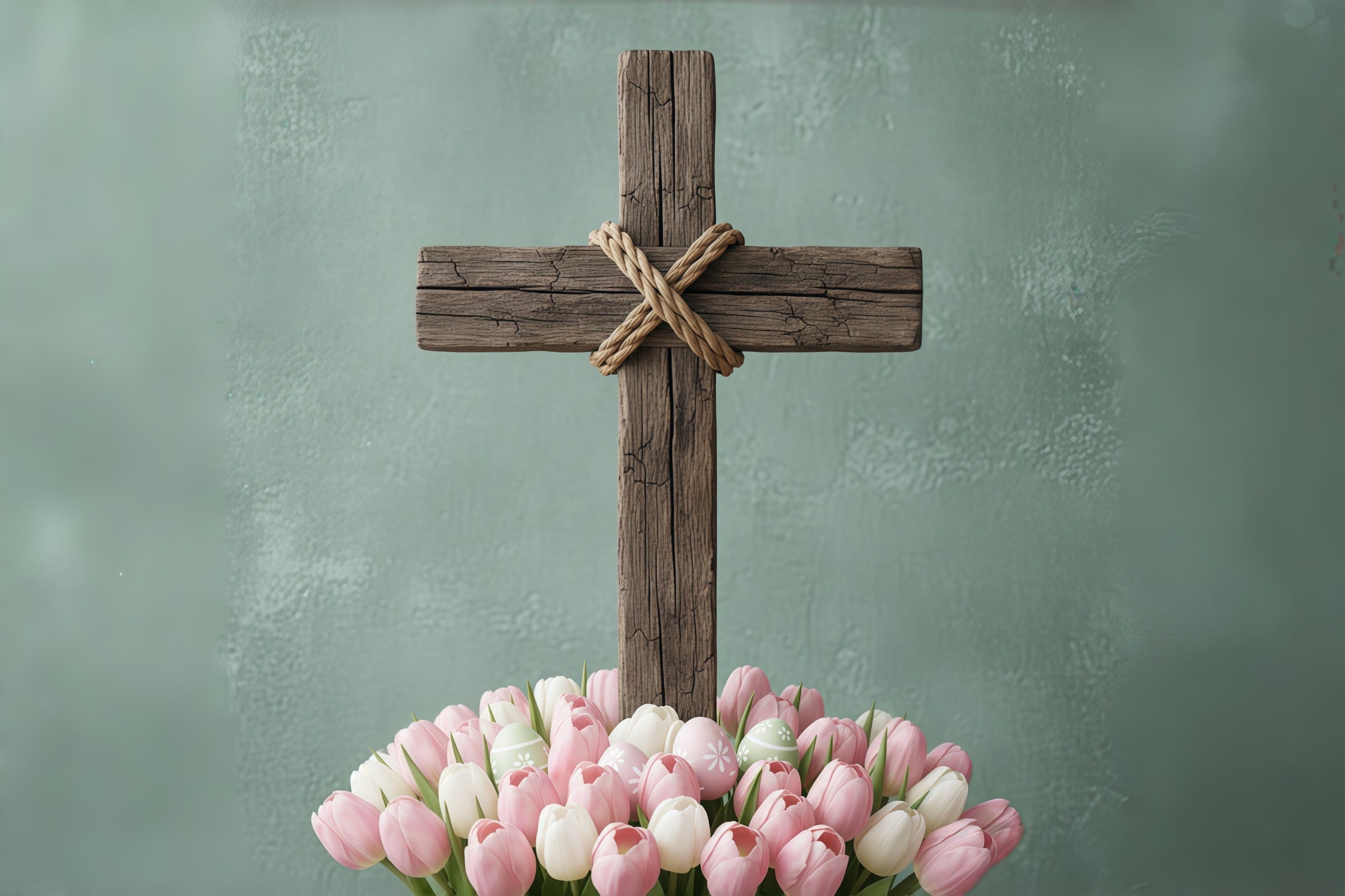 Toile de fond de Pâques Croix Bois Rustique Floraison Tulipees CSH61-7