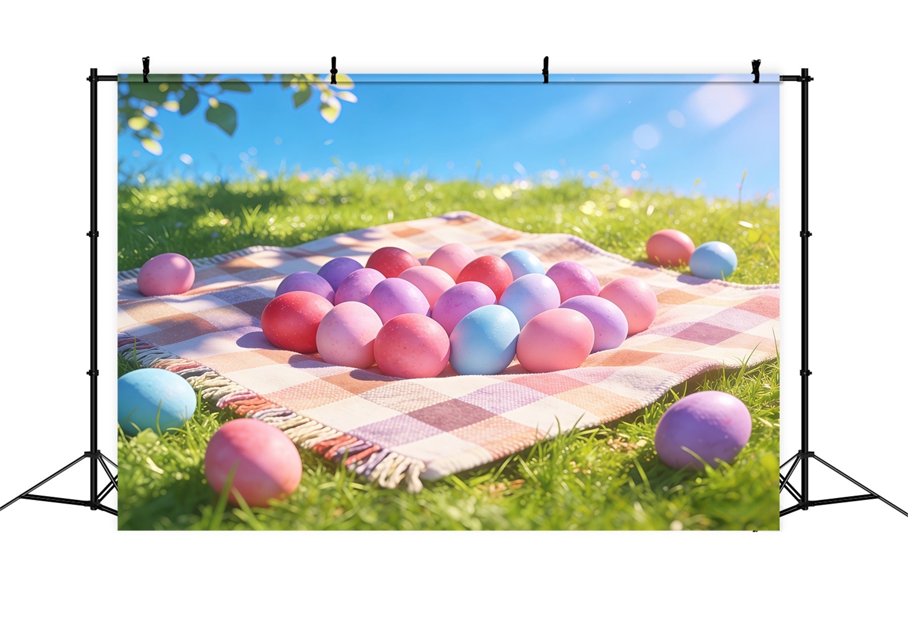 Fond Photo Pâques Champ Prairie Œufs Pastel CSH61-9