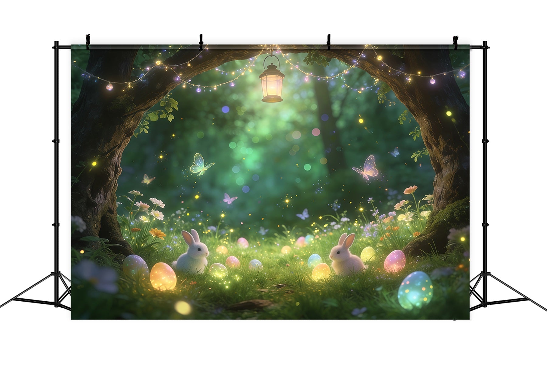 Toile de fond de Pâques Lapin Forêt Enchantée Œufs Lumineux CSH61-91