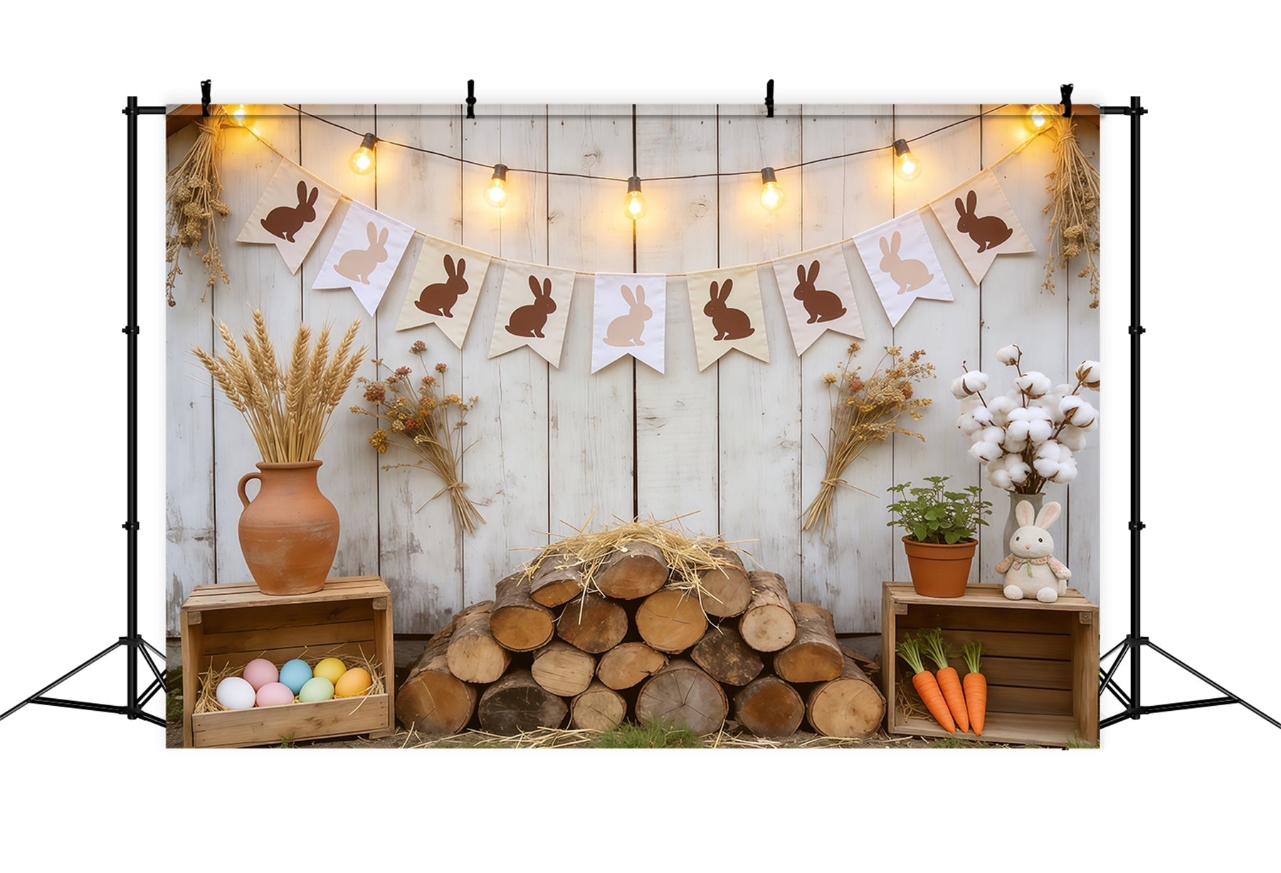 Toile de fond Photo Pâques Bannière Rustique Lapin Œufs CSH62-102