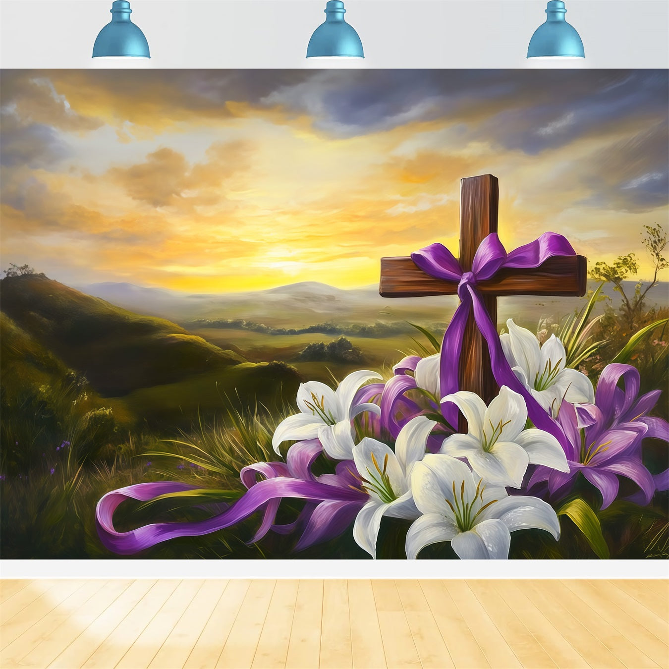 Fond Studio Pâques Coucher Soleil Montagne Religieux CSH62-103