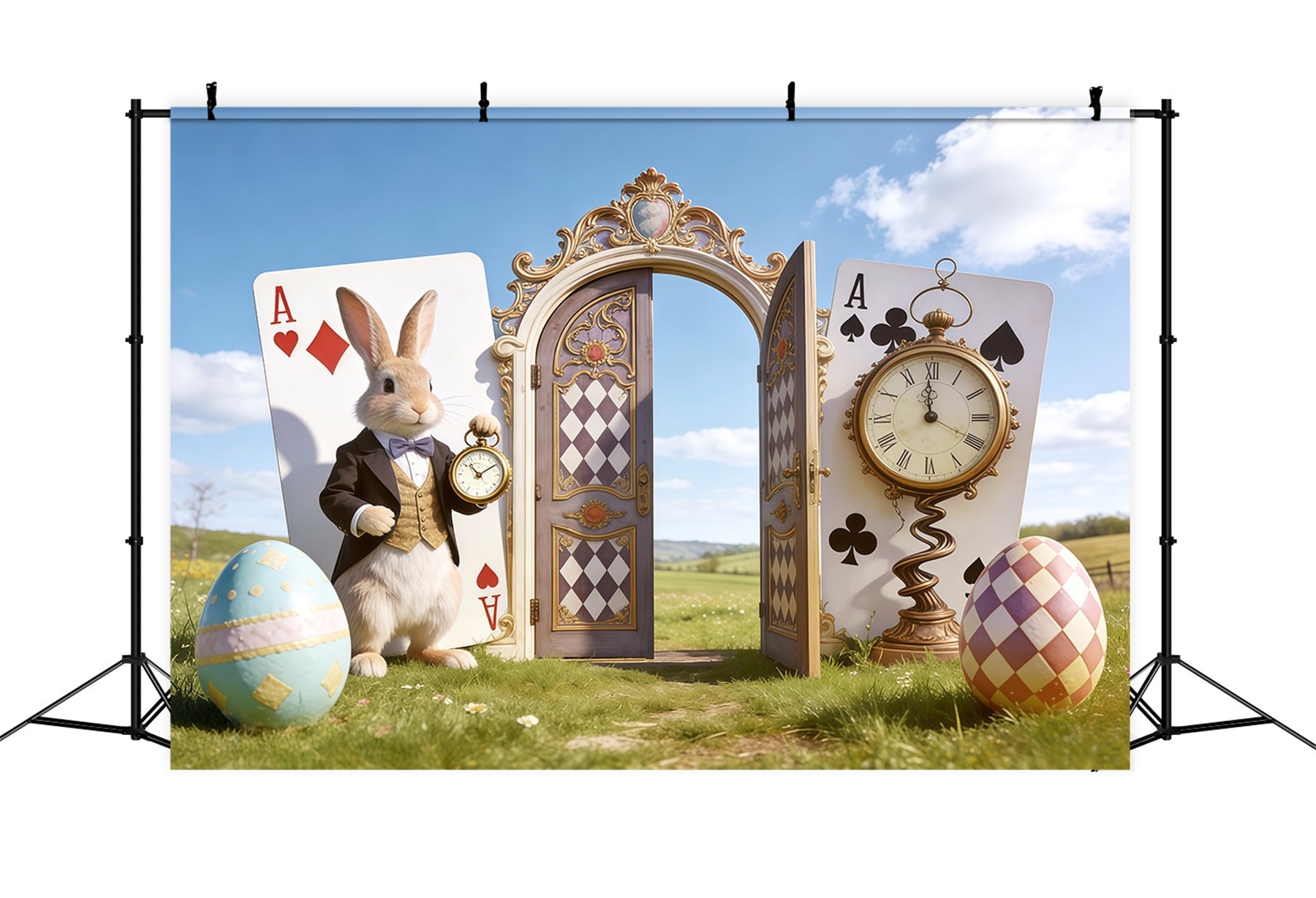 Fond Photo Pâques Porte Horloge Lapin Pays Des Merveilles CSH62-105