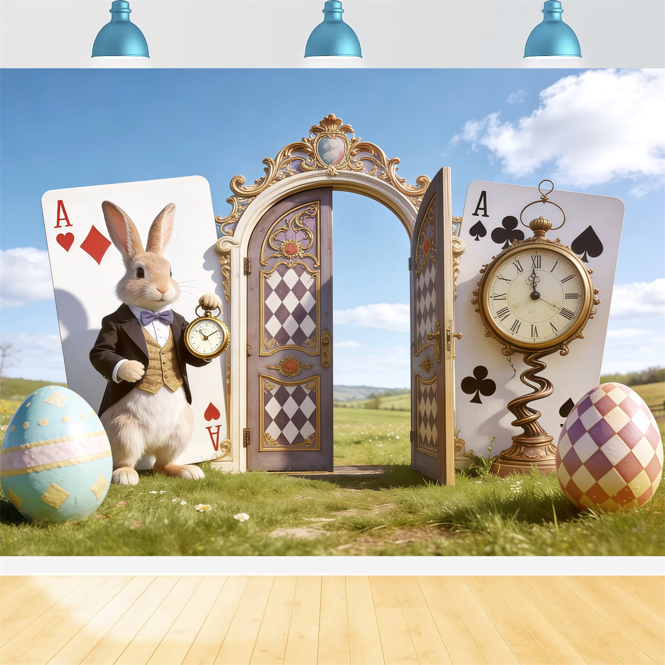 Fond Photo Pâques Porte Horloge Lapin Pays Des Merveilles CSH62-105
