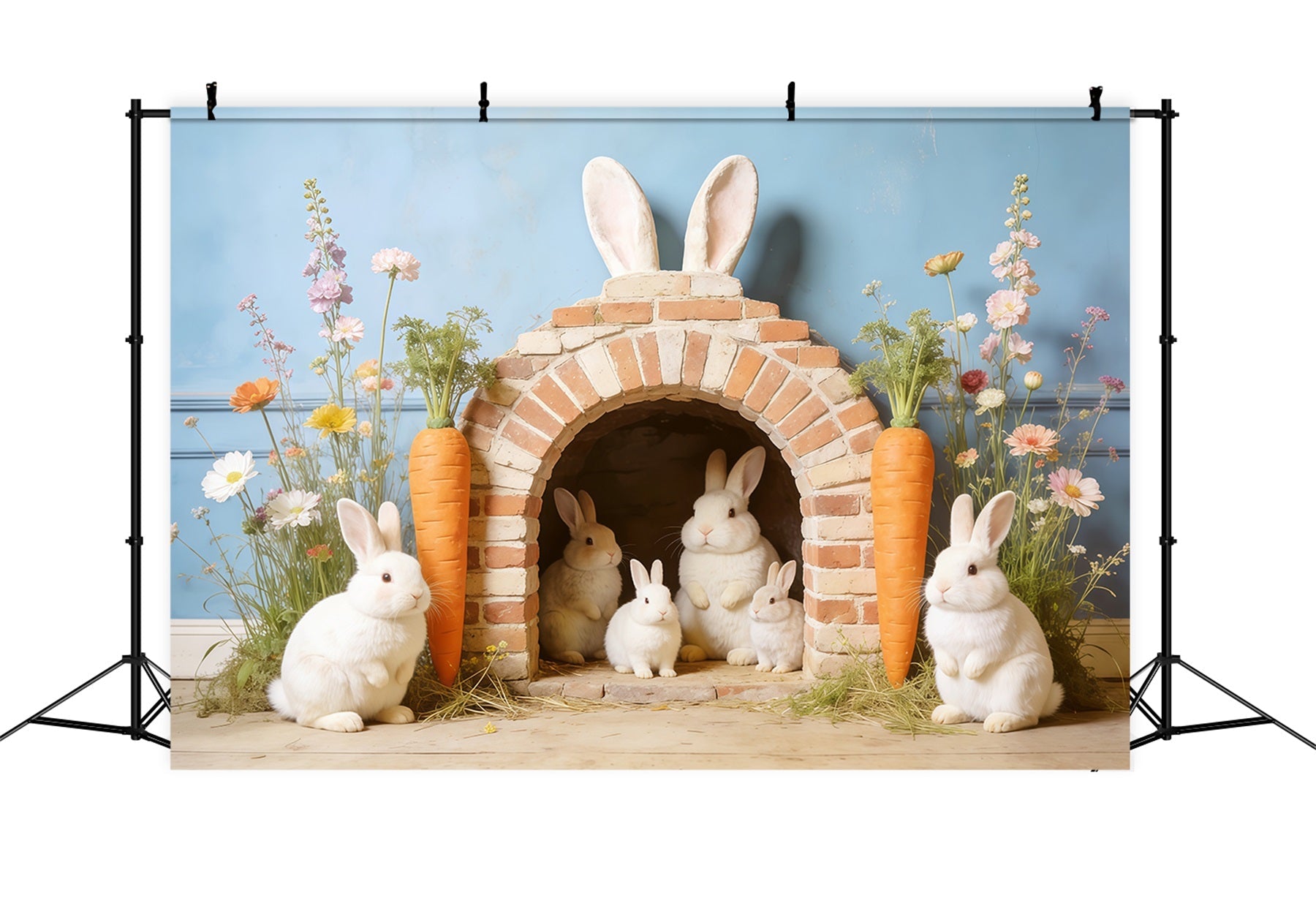 Toile de fond Pâques Maison Famille Lapin Carotte CSH62-108