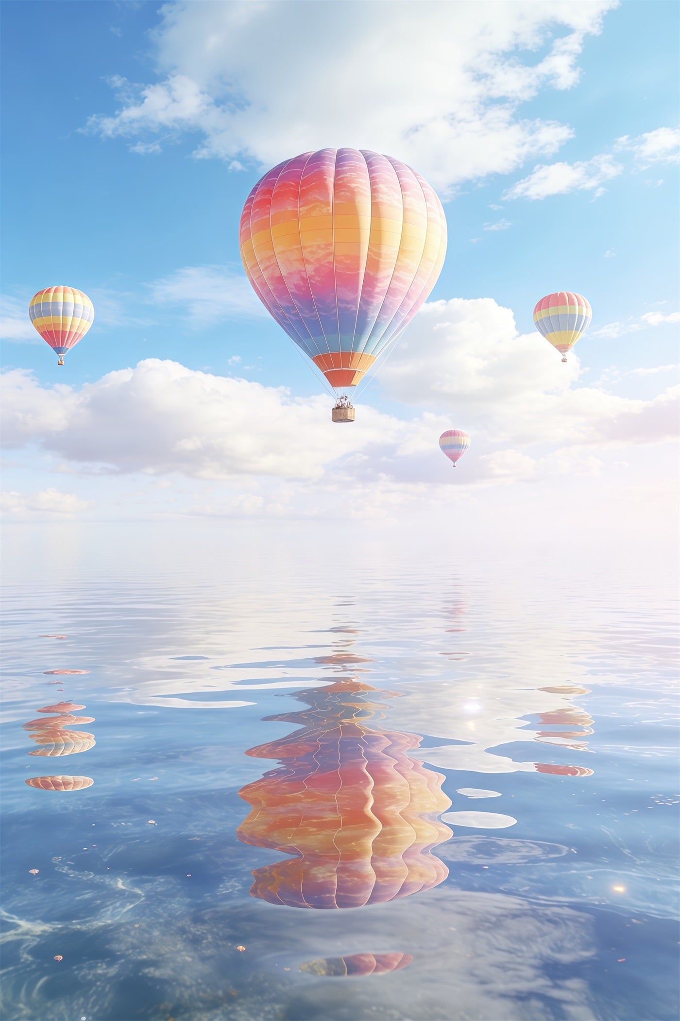Toile de fond Nuages Ballons Pastel Reflet Eau CSH62-112