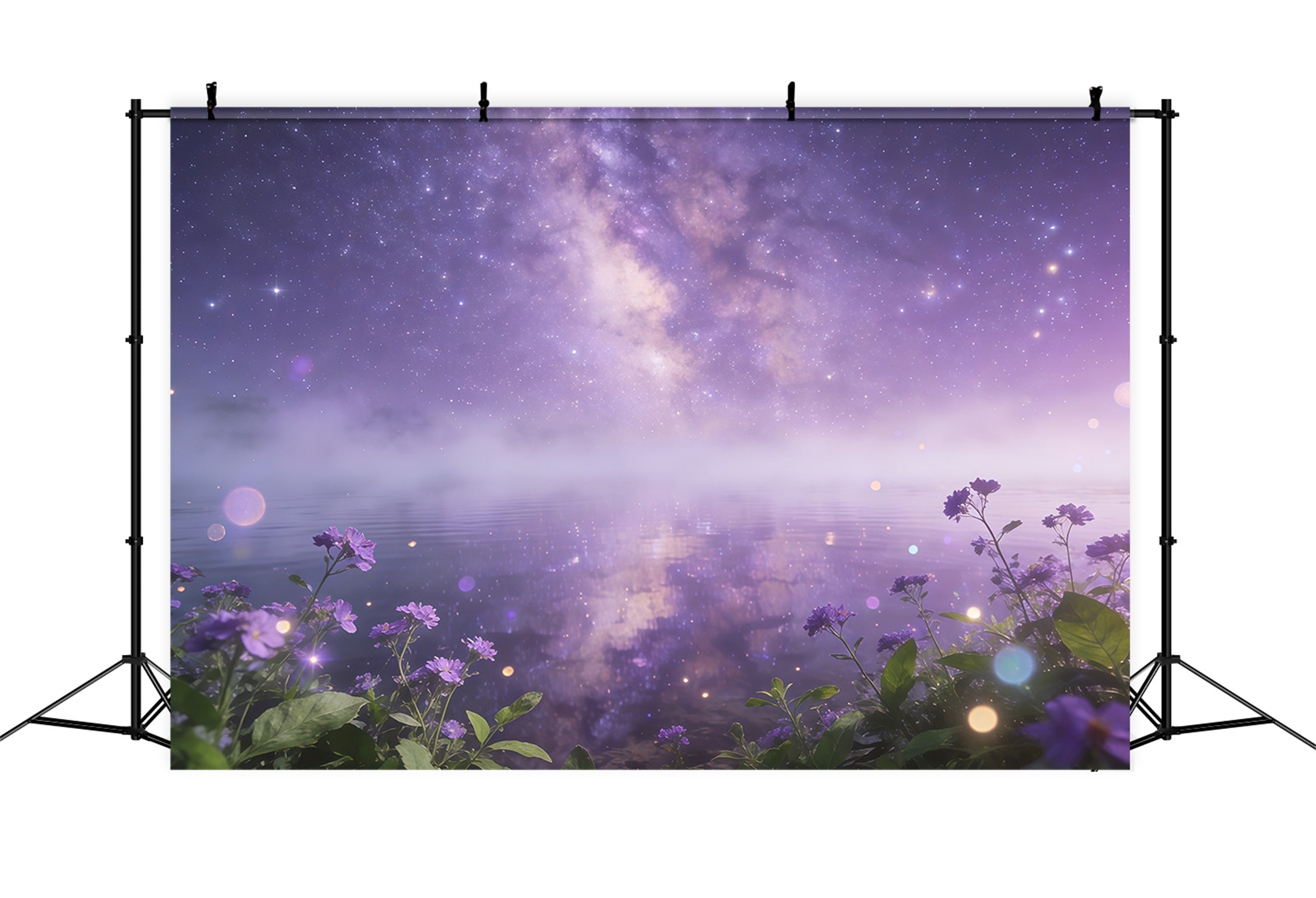 Toile de fond Ciel Galaxie Violette Bleue Fleurs Eau CSH62-122