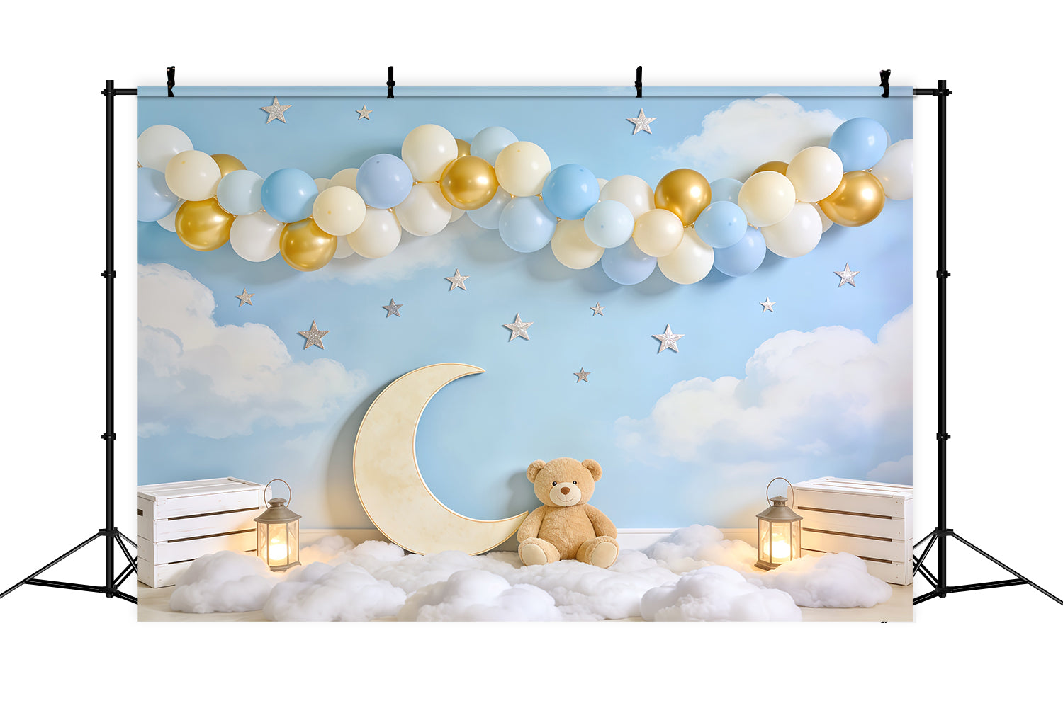 Toile de fond Ciel Arche Ballons Lune Ourson CSH62-140