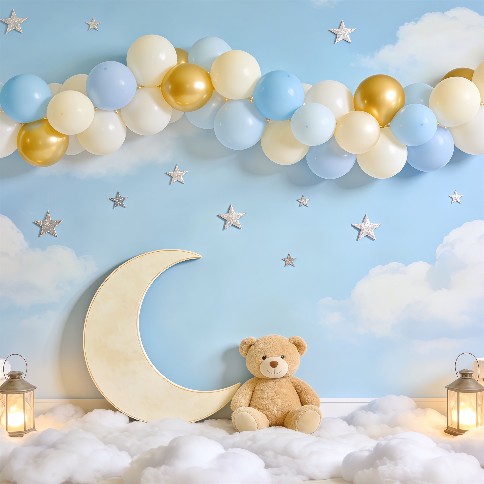 Toile de fond Ciel Arche Ballons Lune Ourson CSH62-140