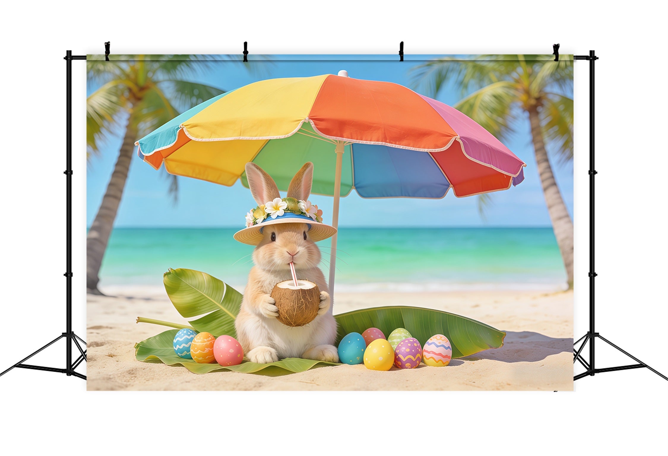 Fond Photo Pâques Lapin Plage Noix De Coco Œufs CSH62-61