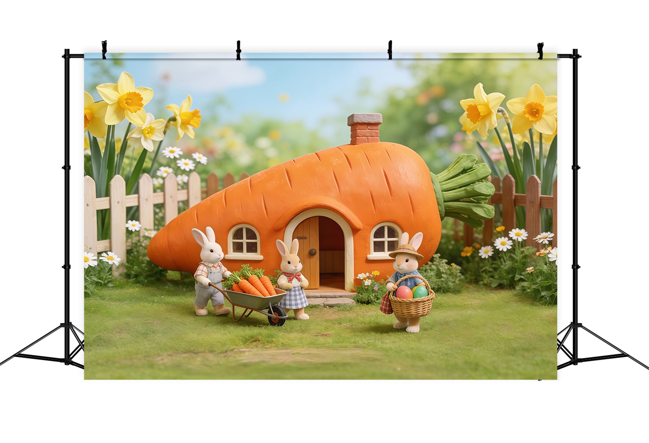 Toile de fond Photo Pâques Maison Carotte Famille Lapin CSH62-62