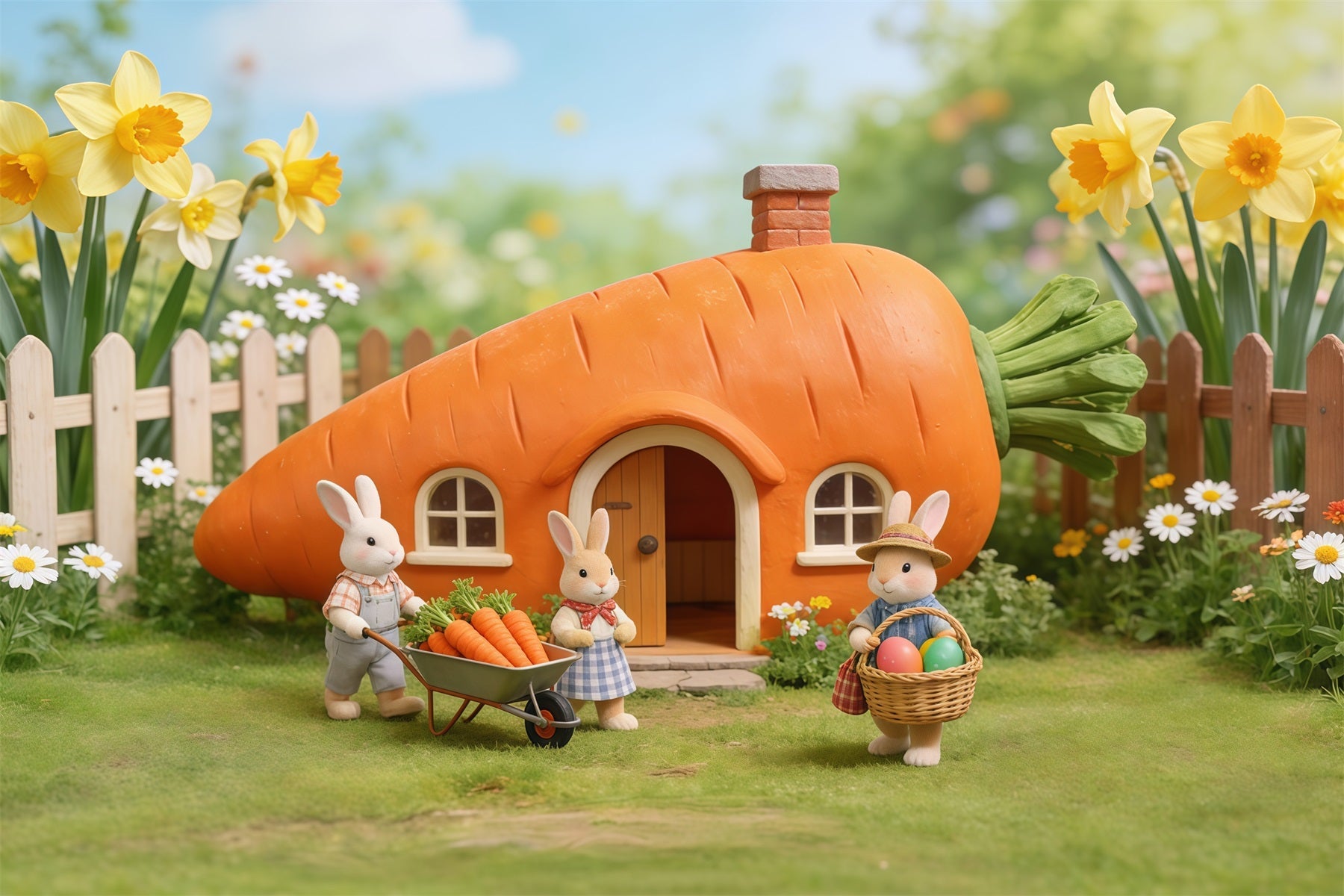 Toile de fond Photo Pâques Maison Carotte Famille Lapin CSH62-62
