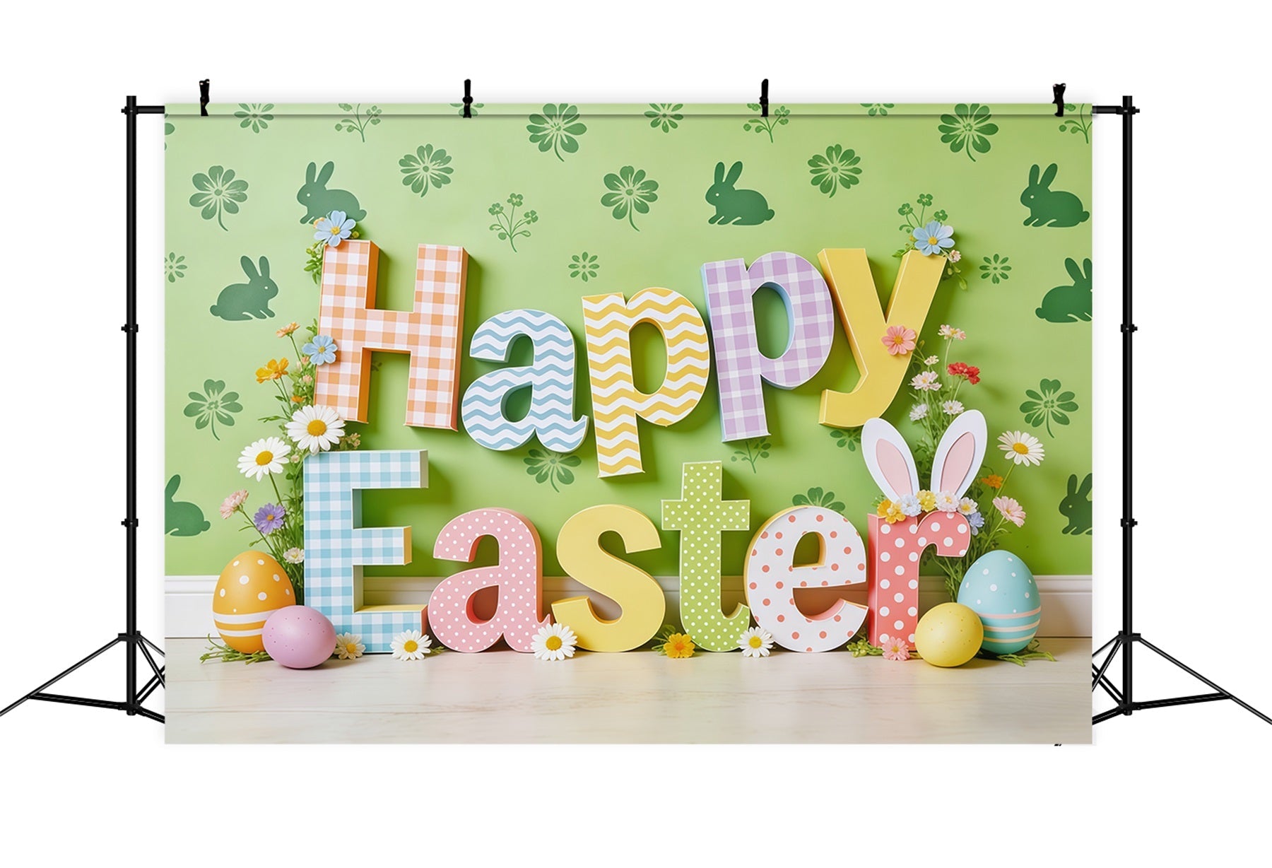 Fond Photo Pâques Lettres Colorées Lapin Œufs CSH62-65