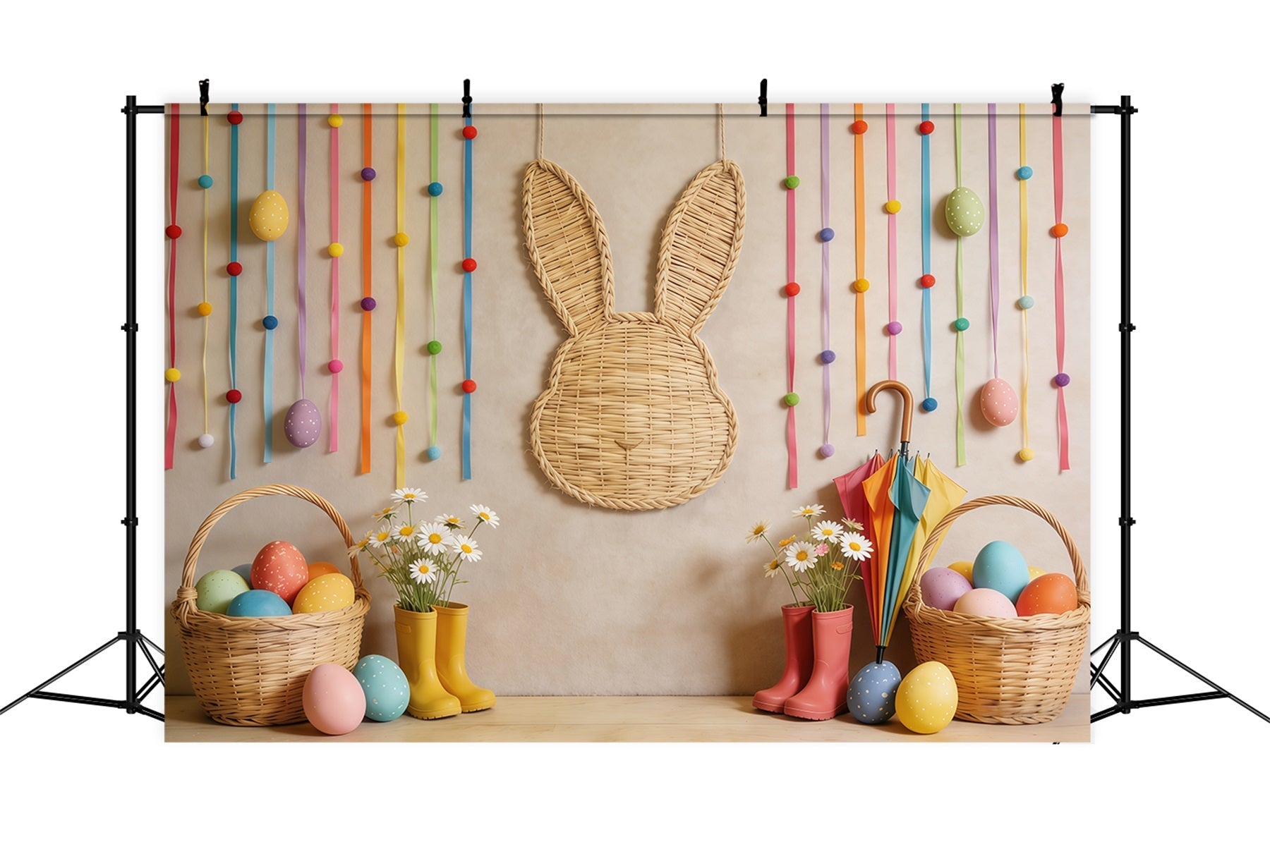 Fond Studio Pâques Lapin Osier Œuf Marguerite CSH62-71