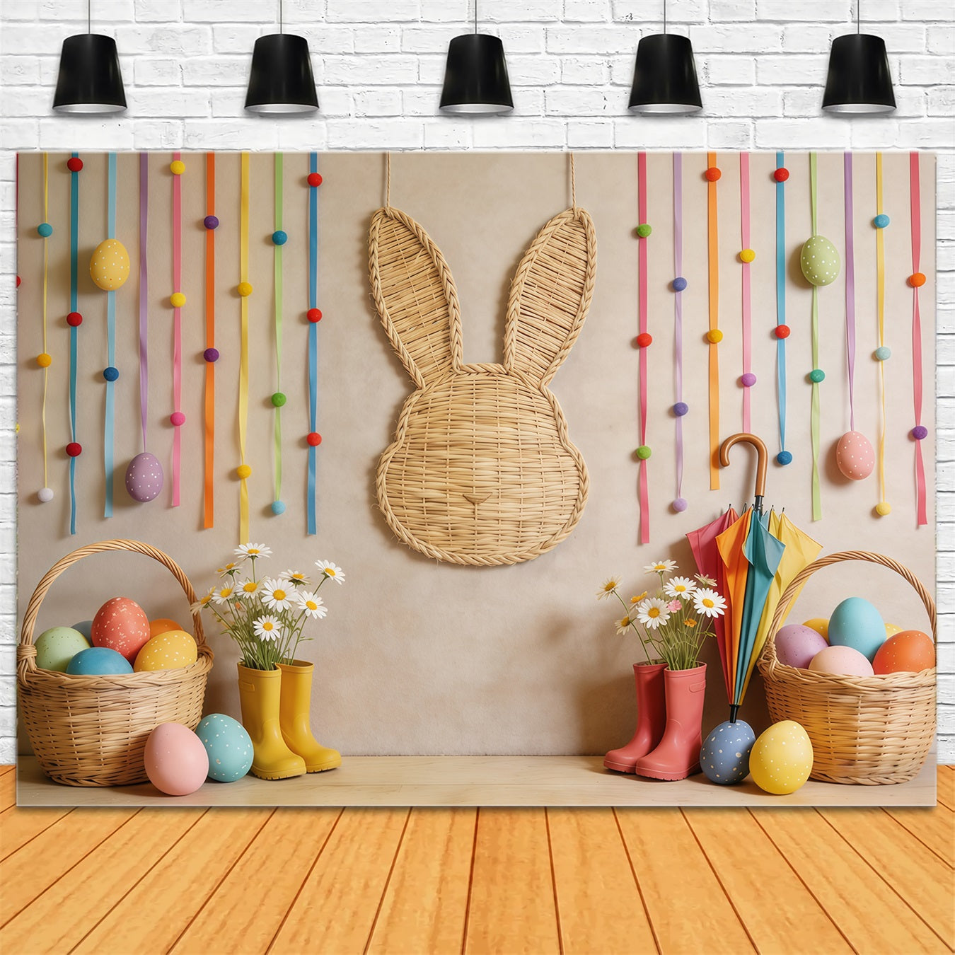 Fond Studio Pâques Lapin Osier Œuf Marguerite CSH62-71