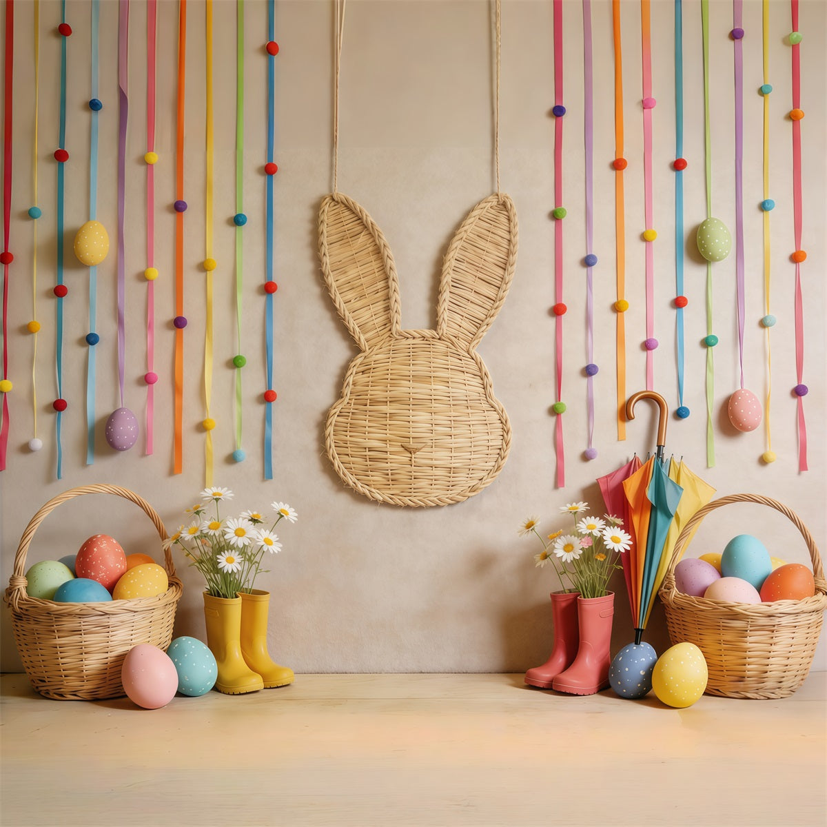 Fond Studio Pâques Lapin Osier Œuf Marguerite CSH62-71