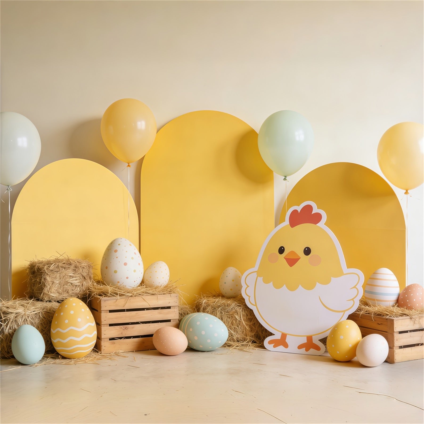 Fond Studio Pâques Œufs Foin Décor Ballons CSH62-75