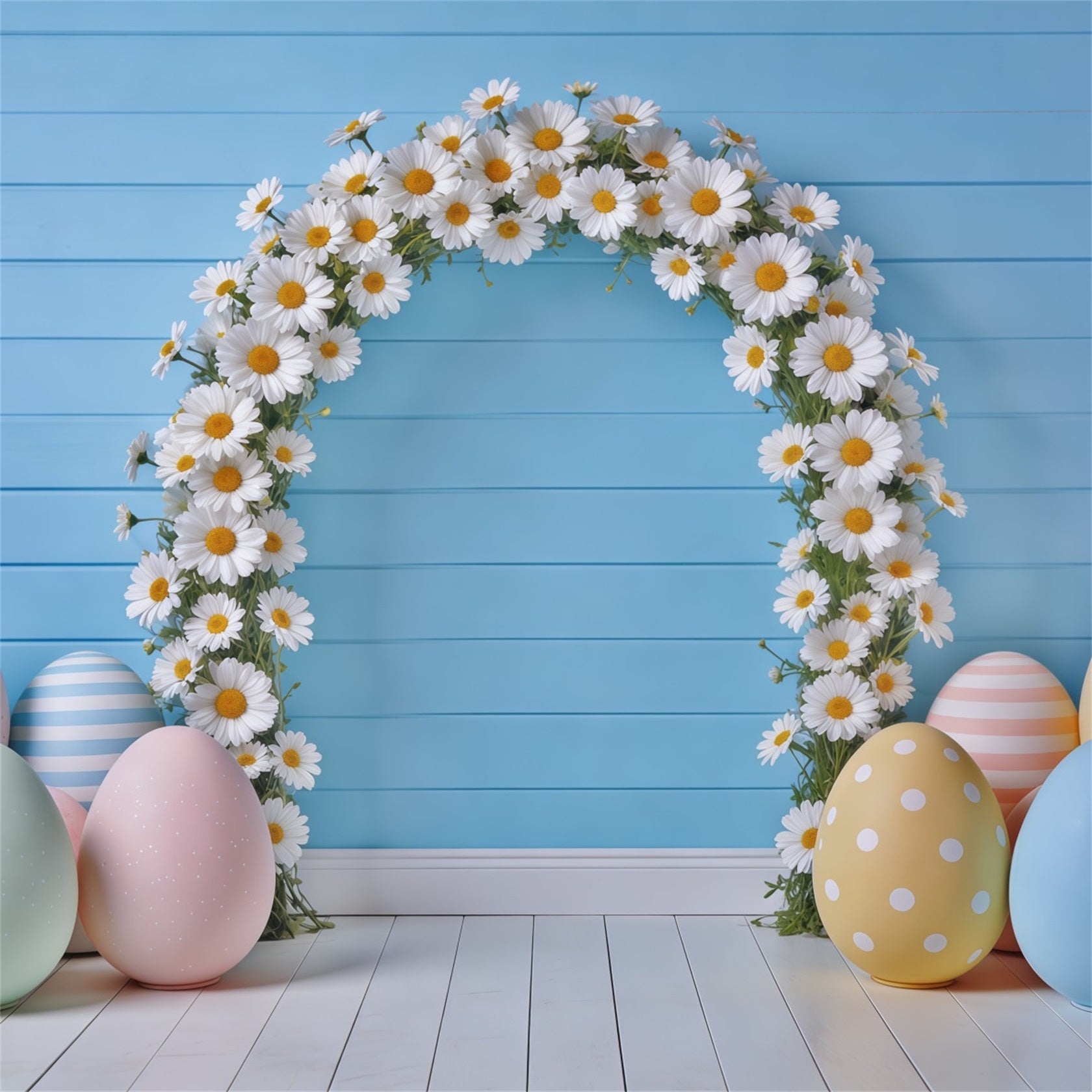 Fond Photo Pâques Arche Marguerites Œufs Pastel CSH62-77