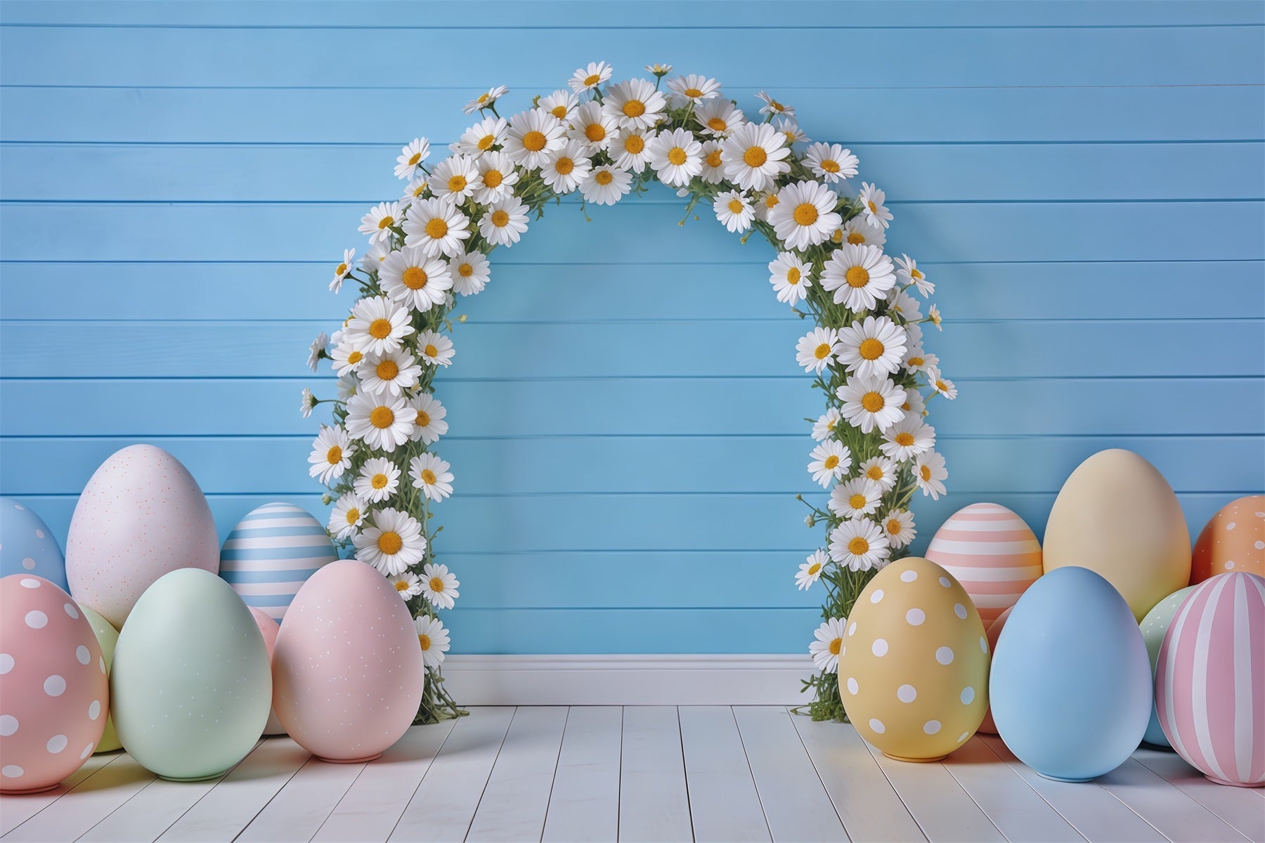 Fond Photo Pâques Arche Marguerites Œufs Pastel CSH62-77