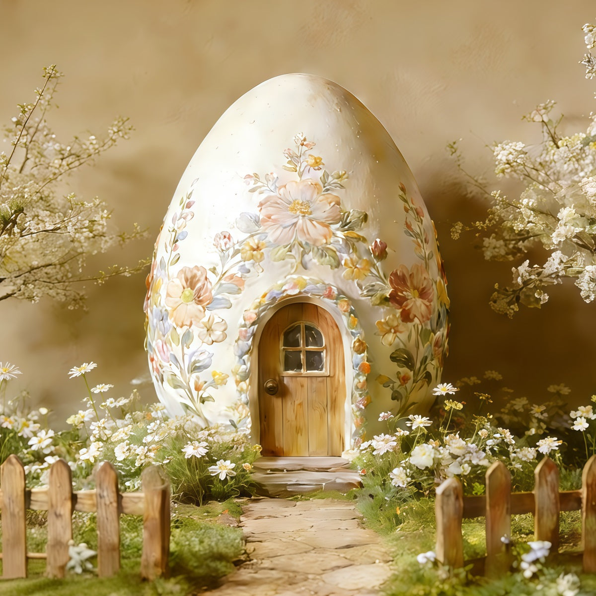 Fond Photo Pâques Maison Œuf Florale Fleurs CSH62-89
