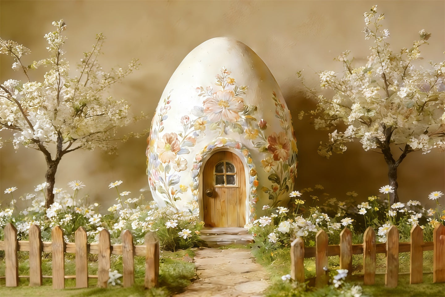 Fond Photo Pâques Maison Œuf Florale Fleurs CSH62-89