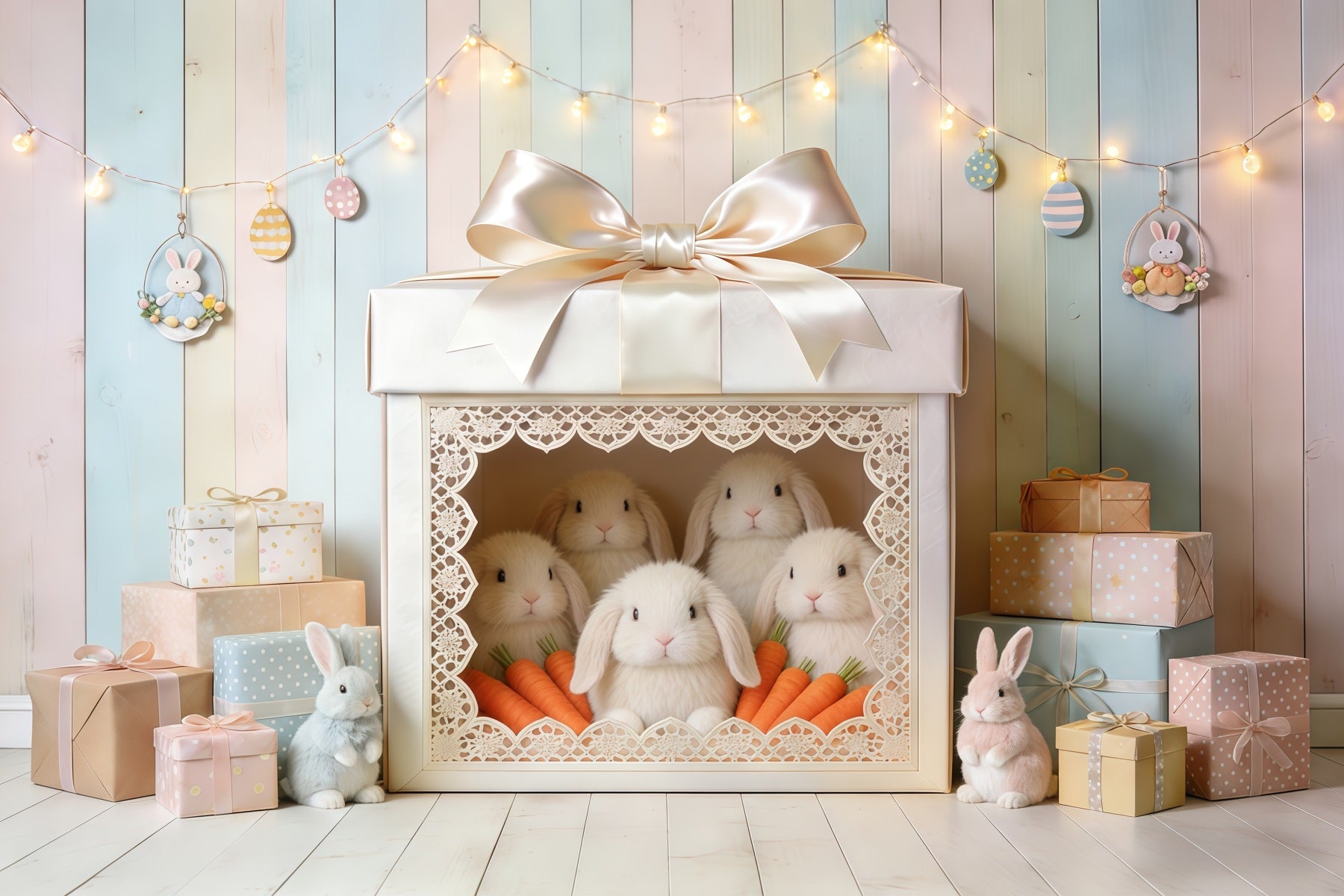 Toile de fond Photo Pâques Boîte Cadeau Lapin Carottes CSH62-90