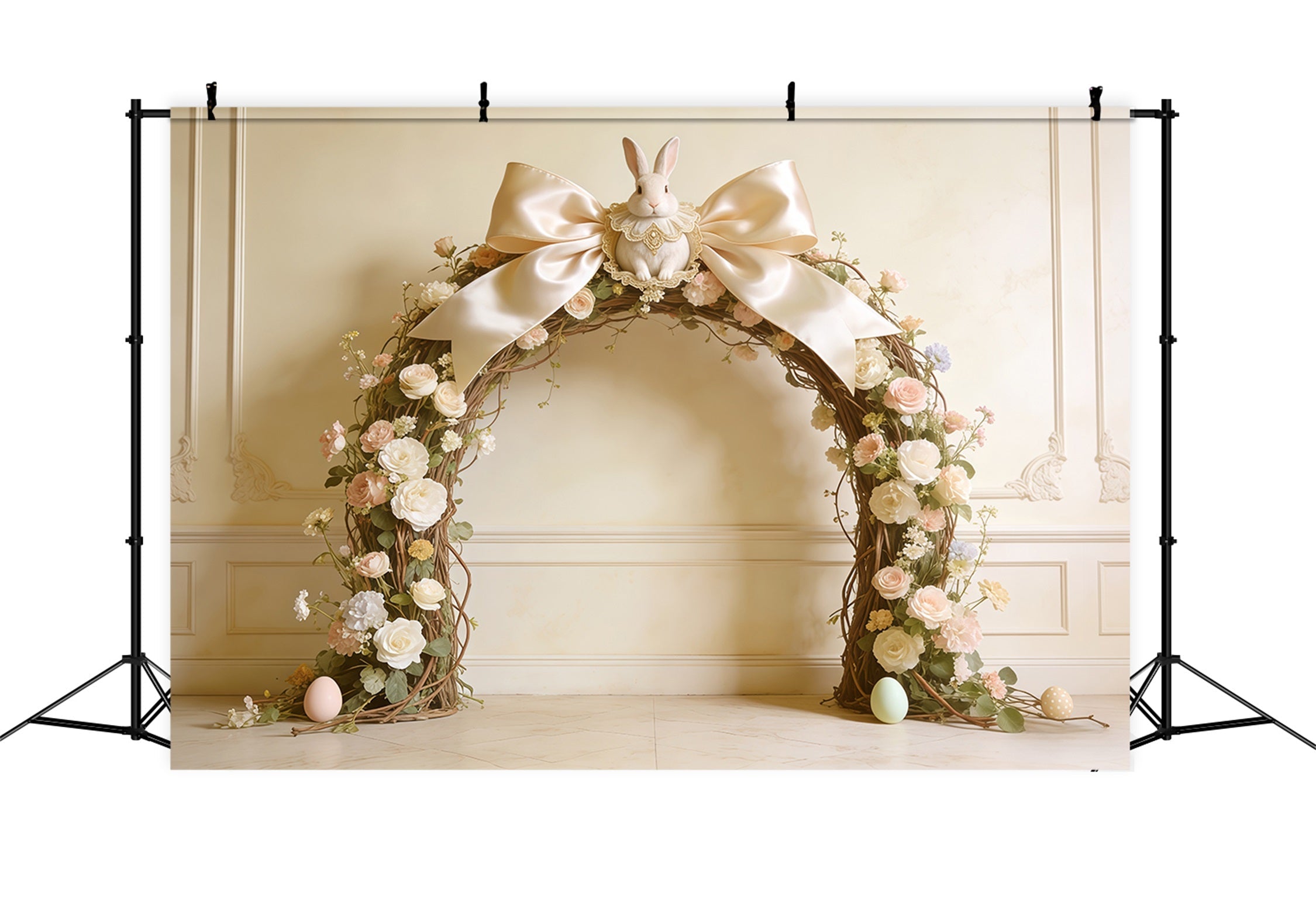 Toile de fond Pâques Nœud Lapin Arche Roses CSH62-92