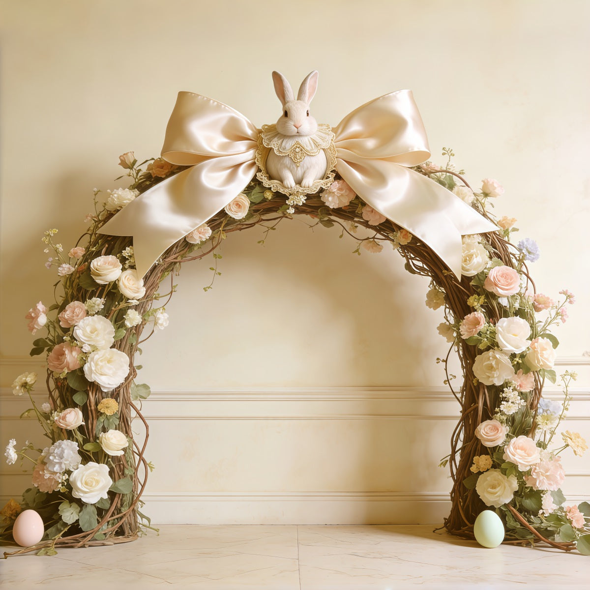 Toile de fond Pâques Nœud Lapin Arche Roses CSH62-92