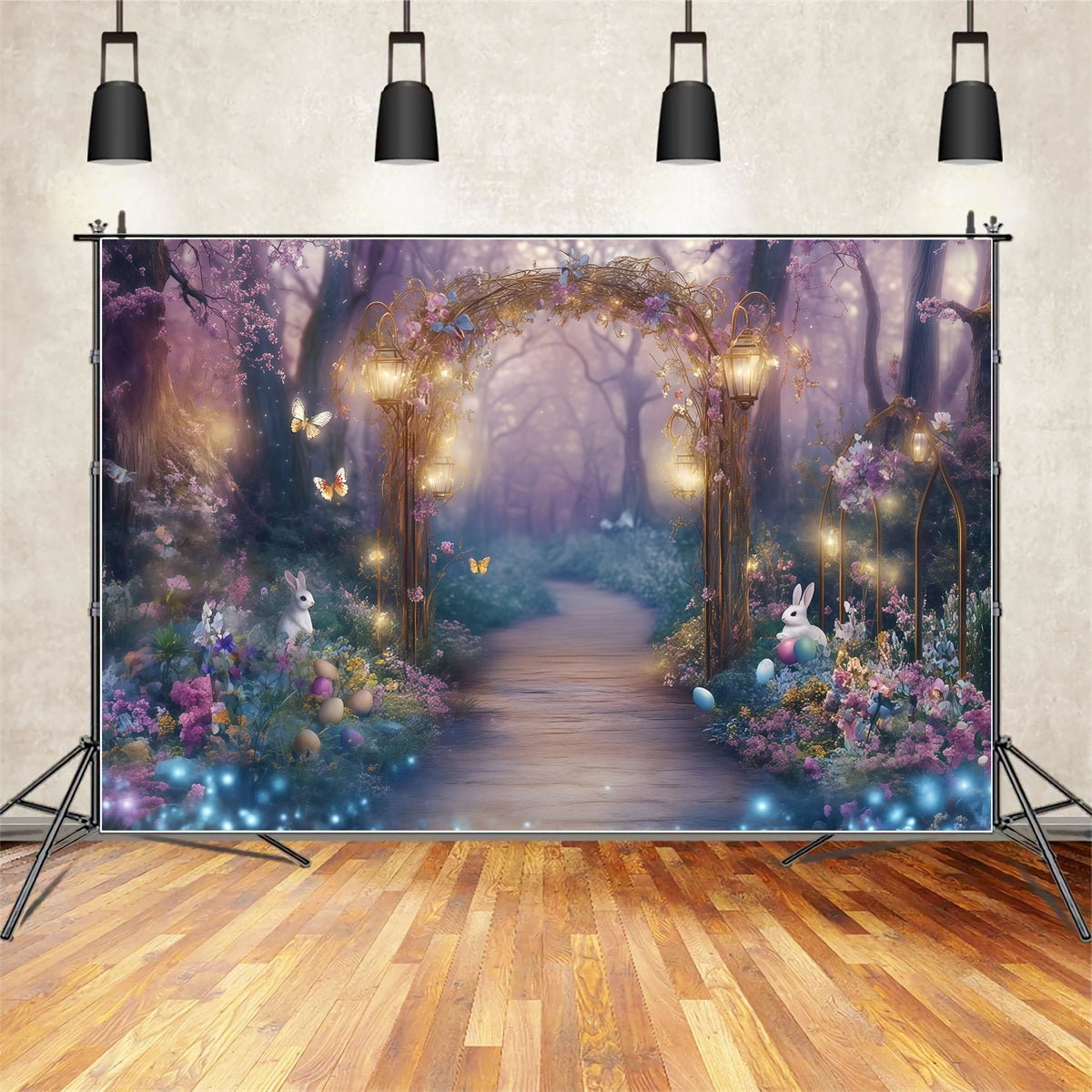 Fond Studio Pâques Sentier Enchanté Lapin Œufs CSH62-95