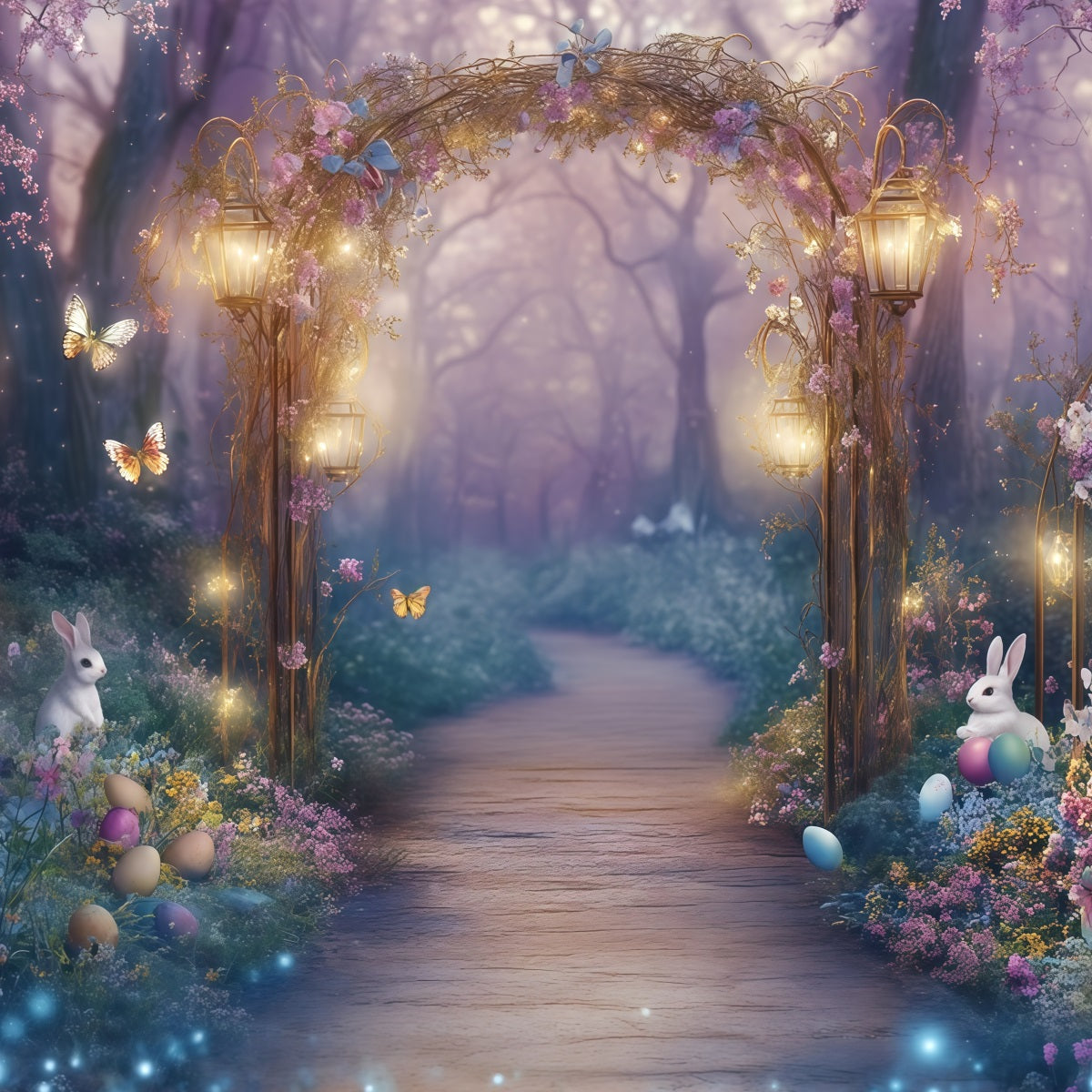 Fond Studio Pâques Sentier Enchanté Lapin Œufs CSH62-95