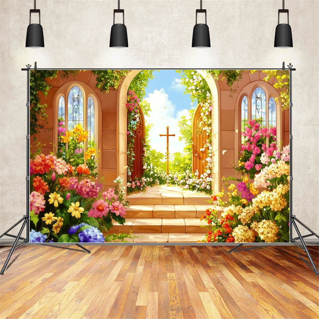 Fond Studio Pâques Portes Jardin Croix Fleurs CSH62-99