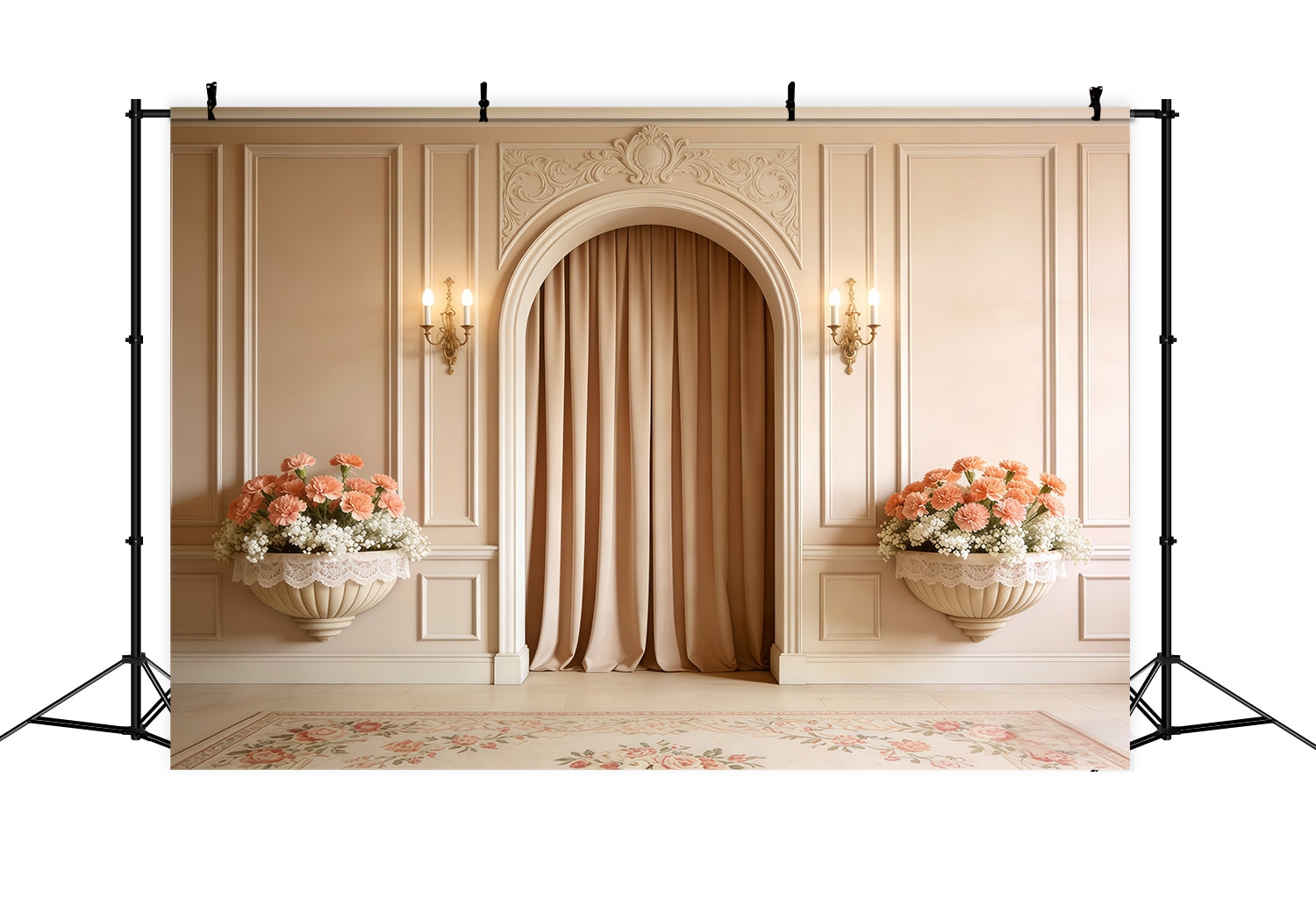 Fond Fête des Mères Œillets Arche Crème Fleurs Pêche CSH63-55
