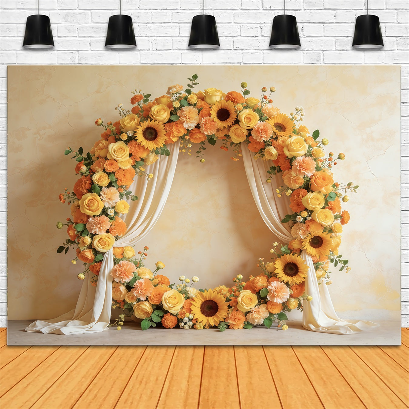 Fond Fête des Mères Couronne Florale Tournesol Rose Cadre Rond CSH63-57