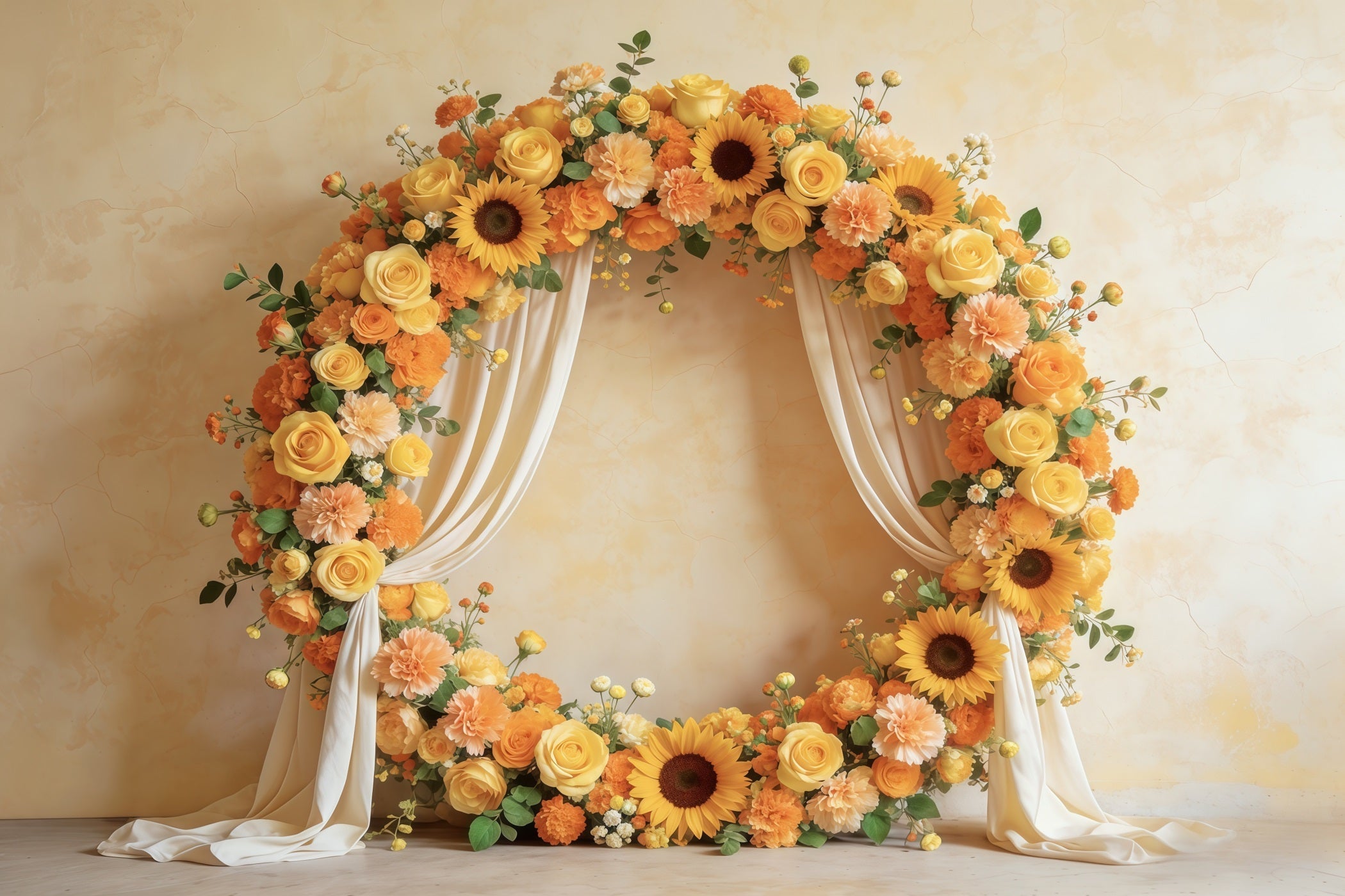 Fond Fête des Mères Couronne Florale Tournesol Rose Cadre Rond CSH63-57