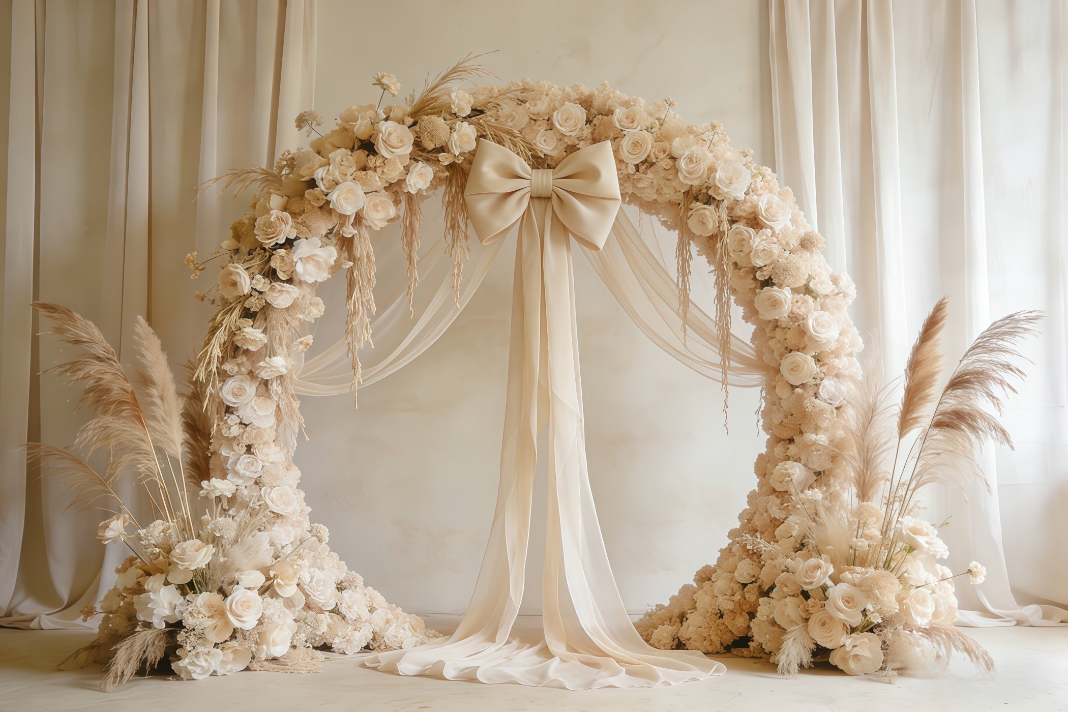 Fond Fête des Mères Couronne Florale Arche Fleurs Pampas Ivoire CSH63-61