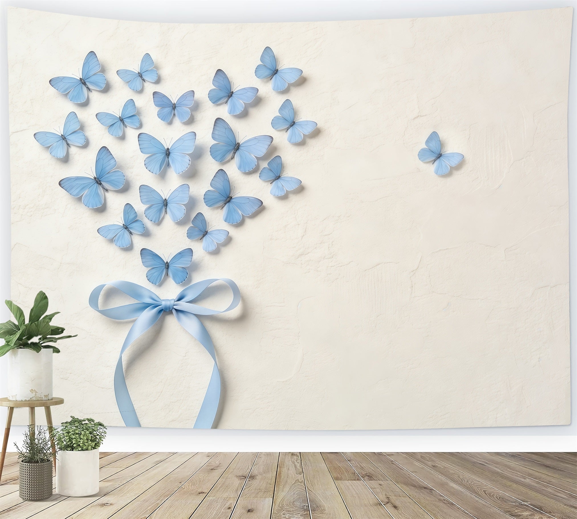 Fond Fête des Mères Nœud Ruban Mur Texturé Cœur Papillons Bleus CSH63-73