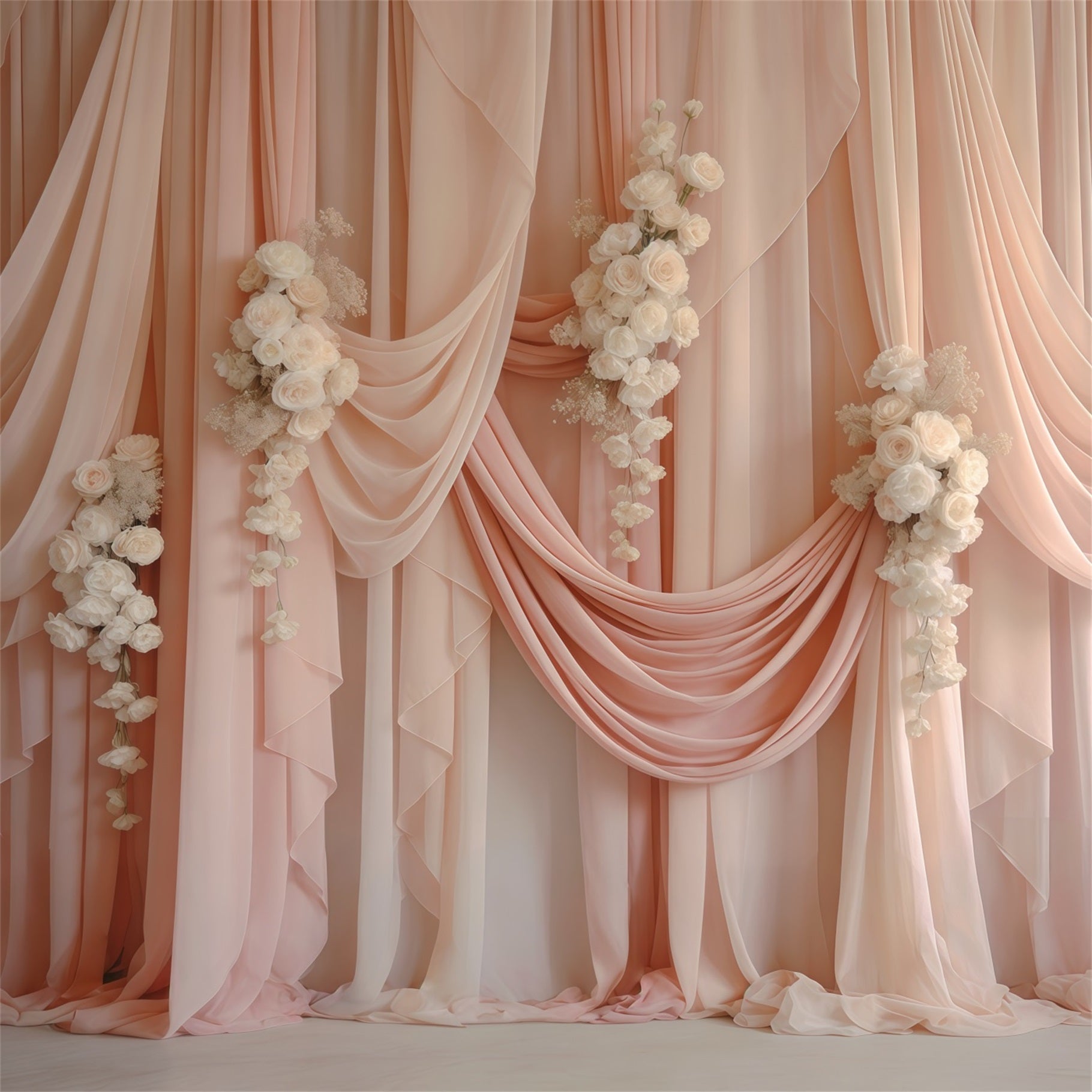 Fond Fête des Mères Voilages Drapés Roses Blanches Poudrées CSH63-75