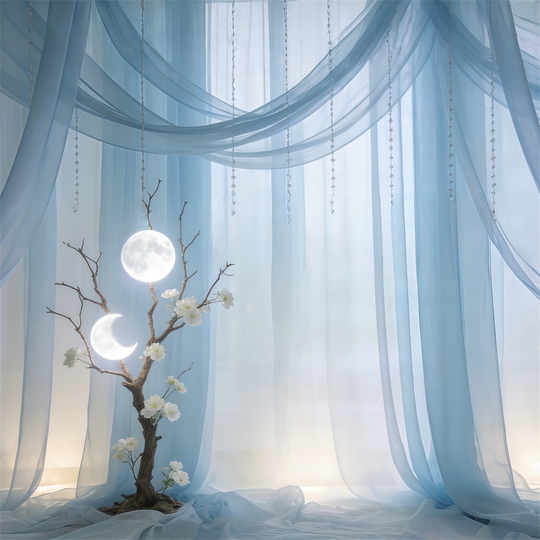 Fond Fête des Mères Voilages Arbre Drapé Bleu Ciel Clair de Lune CSH63-76
