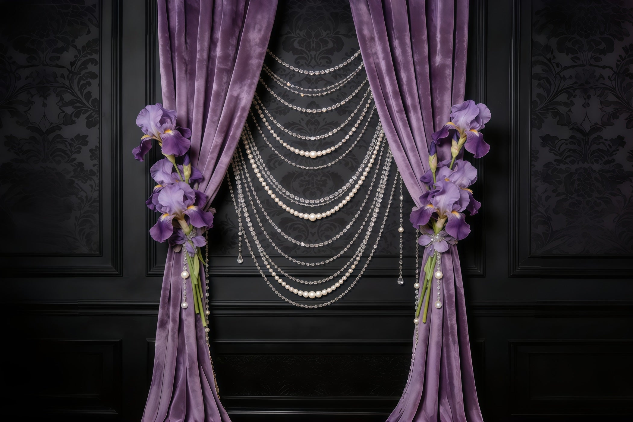 Fond Fête des Mères Voilages Velours Lavande Perles Iris CSH63-77