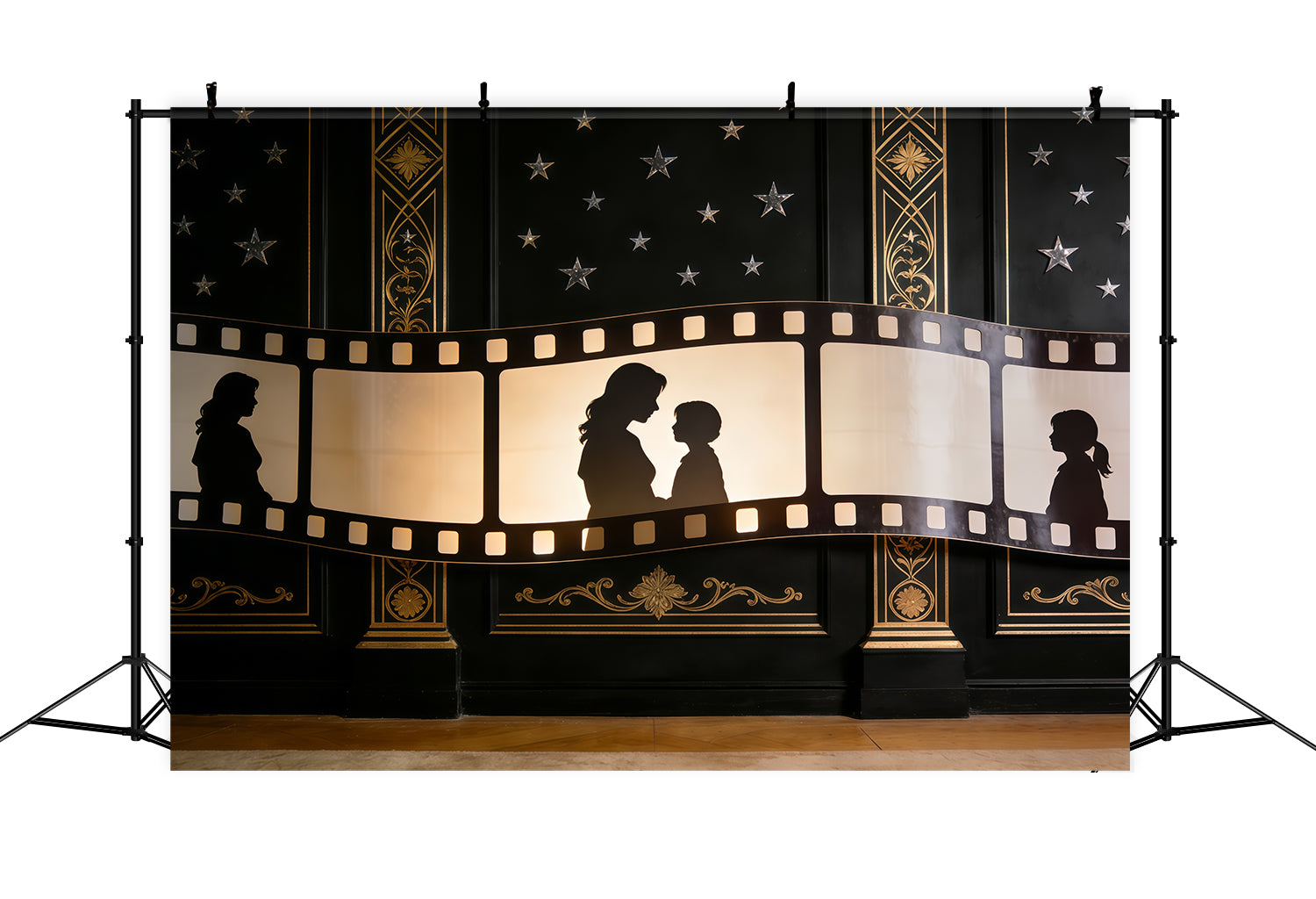 Fond Fête des Mères Silhouette Mère Fille Pellicule Dorée Art Déco CSH63-81
