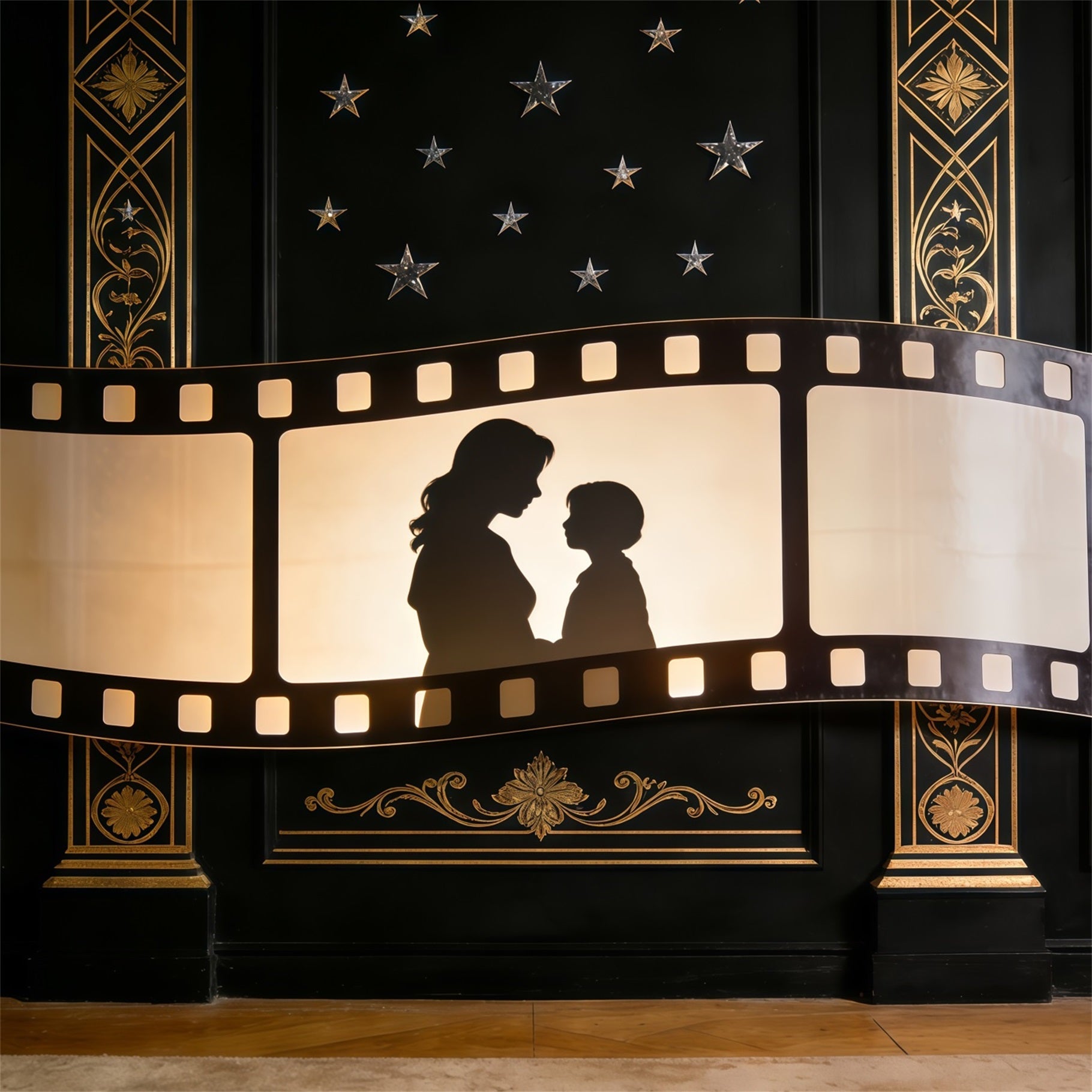 Fond Fête des Mères Silhouette Mère Fille Pellicule Dorée Art Déco CSH63-81
